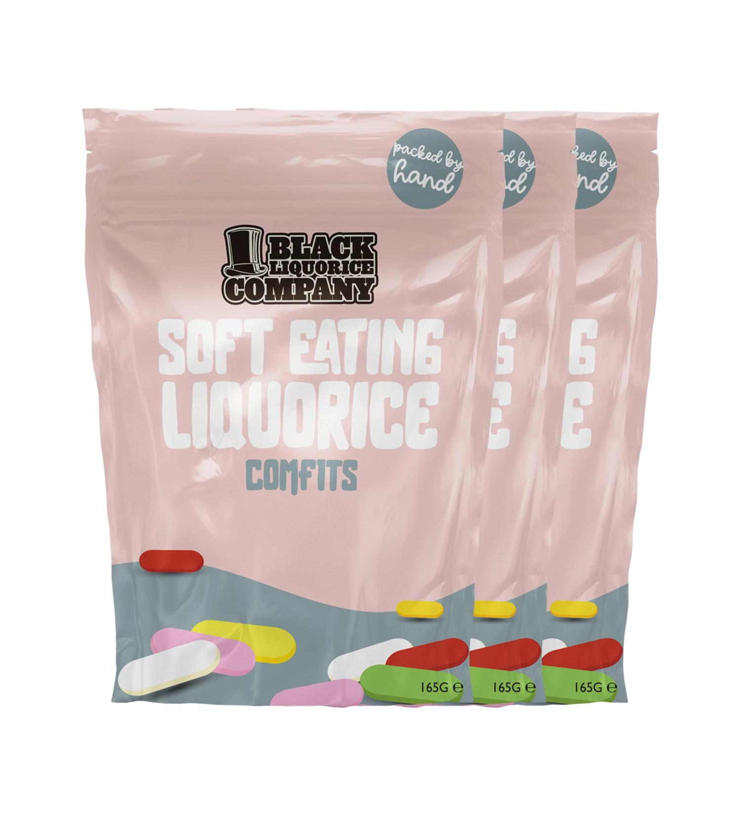 Black Liquorice Company - Soft Eating Liquorice Liquorice Comfits 3 x 165g - Buy Online on GoSupps.com