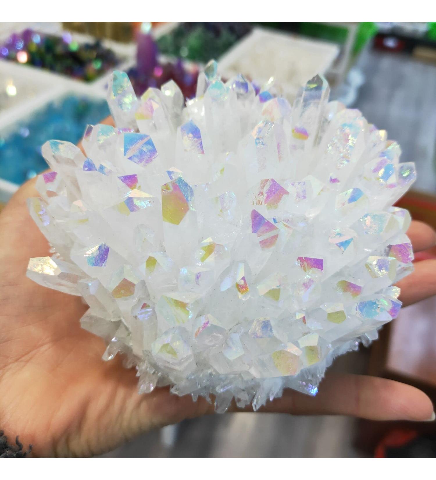 Home Decoration 1pcs 400-500g Crystal Minerals Natural Electroplated Aura Angel Clear Quartz Crystal Cluster for Home Decoration s Home Collections - Buy Online on GoSupps.com