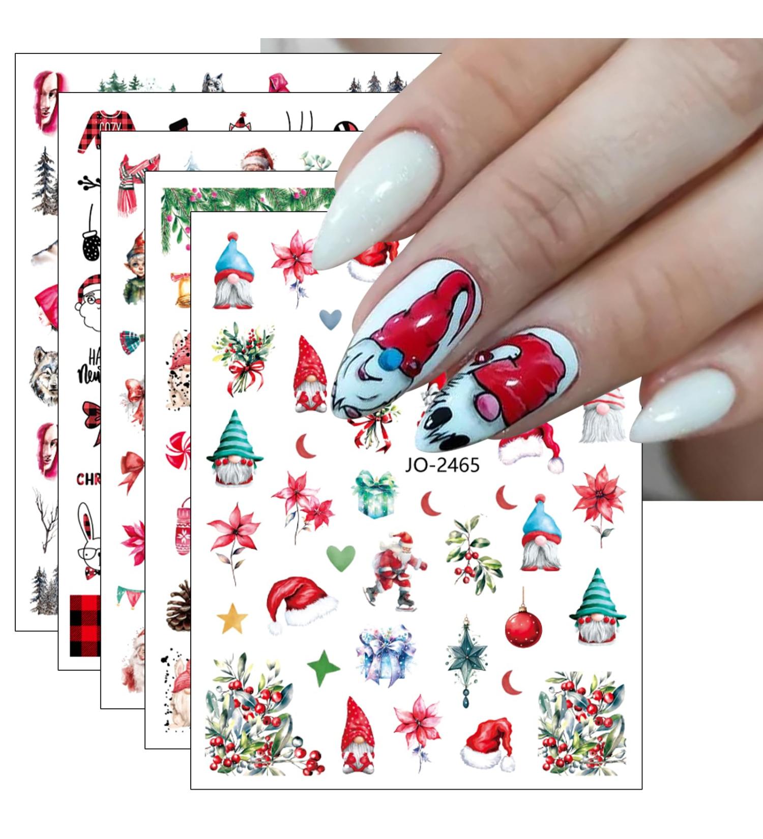 JMEOWIO 12 Sheets Christmas Nail Art Stickers Decals Self-Adhesive Colorful Snowflake Winter Holiday Cute Santa Nail Supplies Nail Art Design Decoration Accessories - Buy Online on GoSupps.com