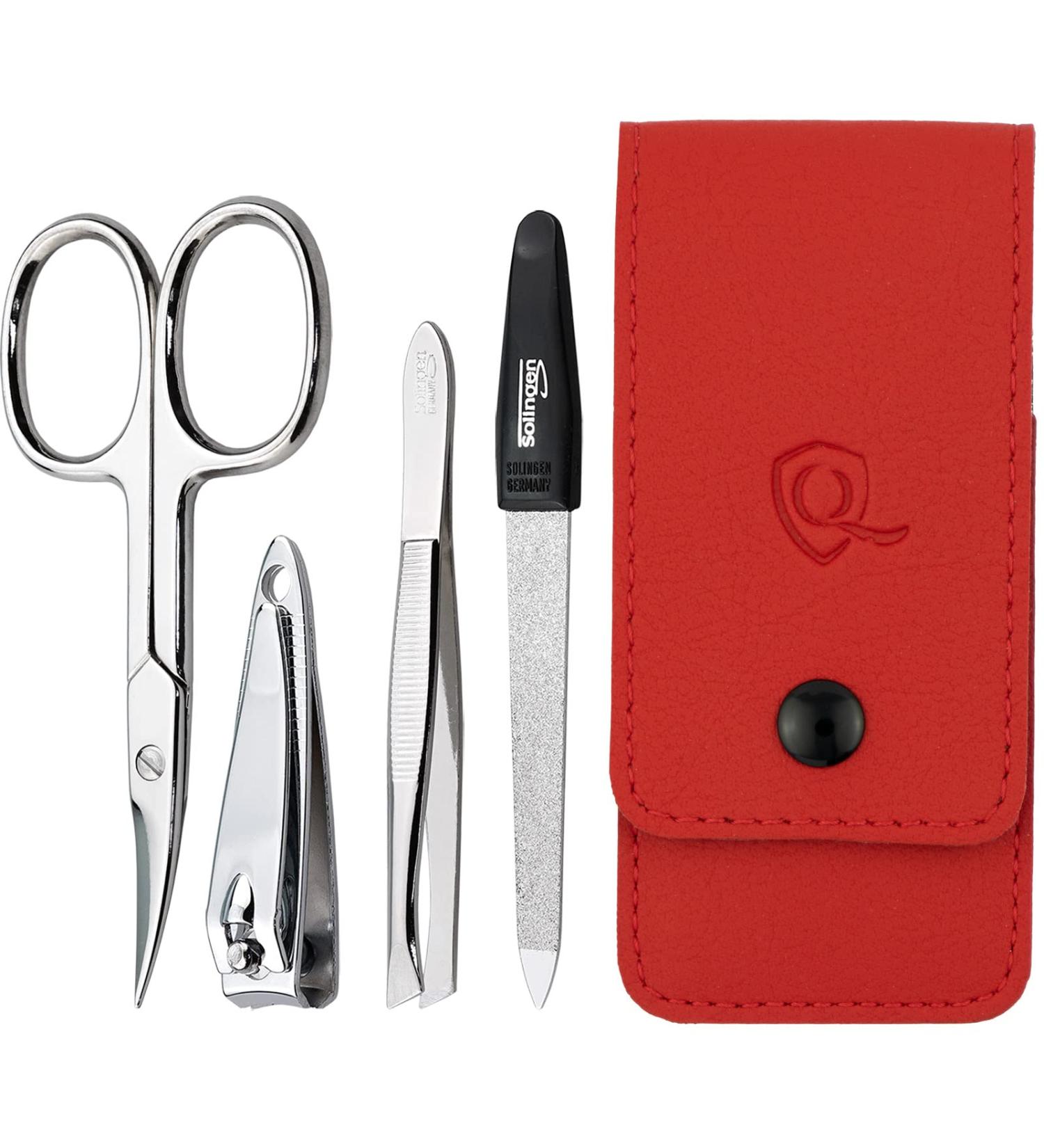 marQus Manicure Set for Women and Men - 4 Piece Pedicure Kit with Sharp Nail Scissors, Tweezers, Nail Clippers & Sapphire Nail File from Solingen - Ideal for Traveling - Red - Buy Online on GoSupps.com