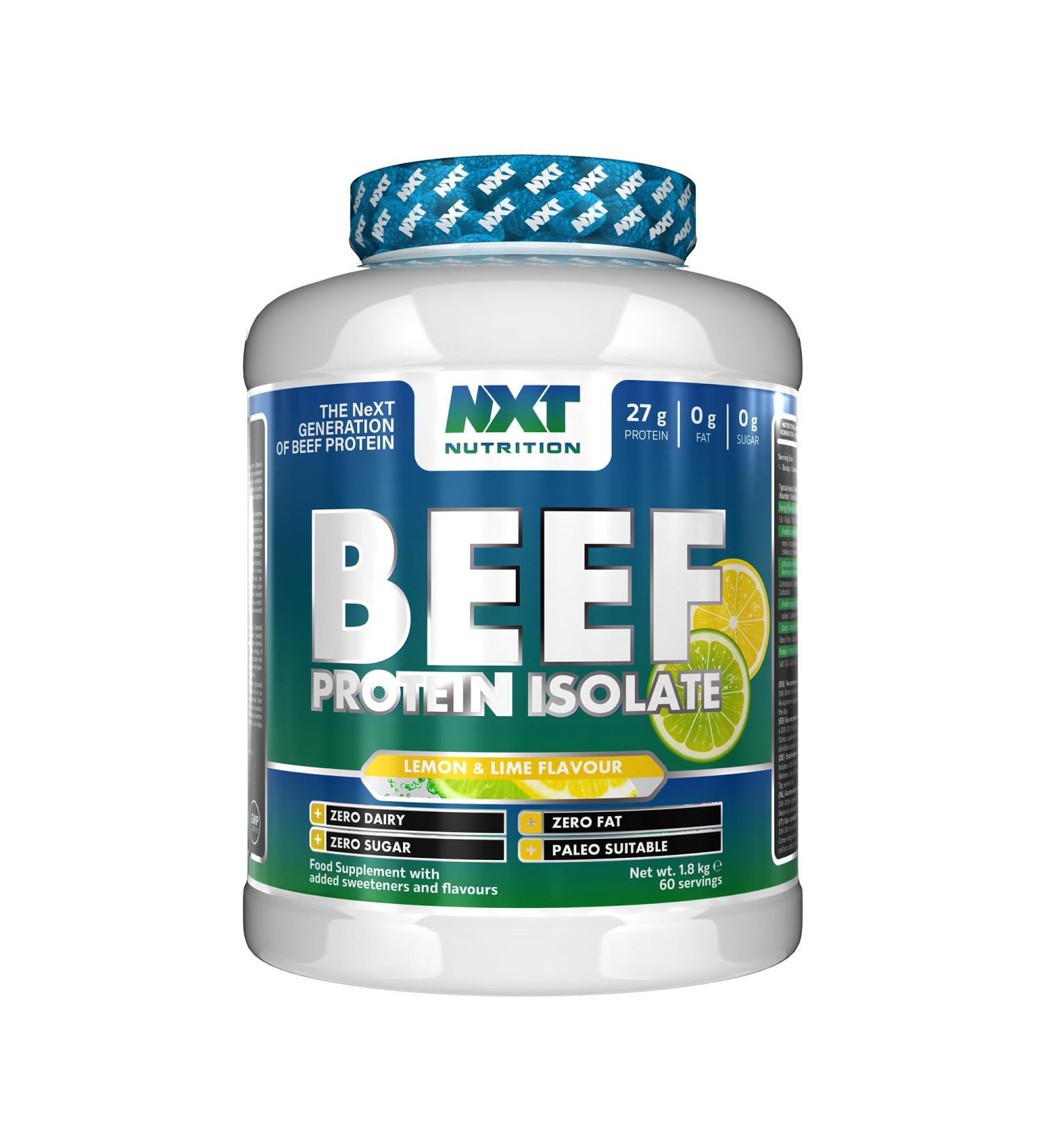 NXT Nutrition Beef Protein Isolate Powder - Protein Powder High in Natural Amino Acids - Paleo Keto Friendly - Dairy and Gluten Free - Muscle Recovery | 1.8kg | Lemon & Lime
