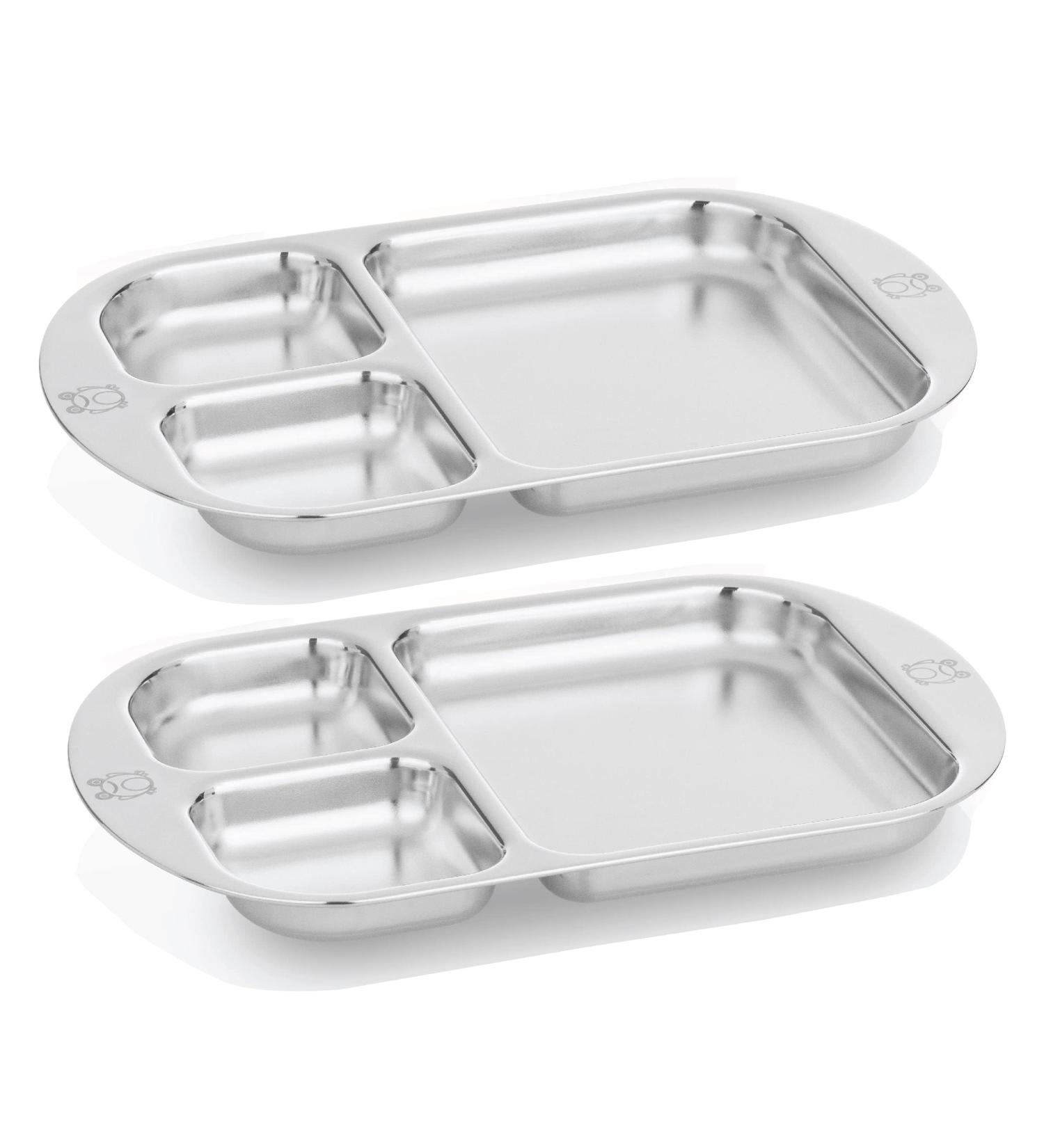 Kiddobloom Children Stainless Steel Divided Plates (2 pc) - Fun Frog Design for Mess-Free Mealtime - Buy Online on GoSupps.com