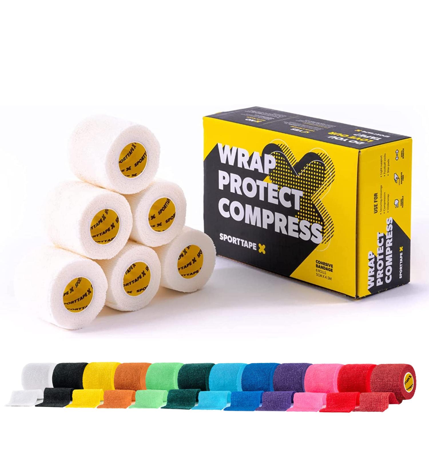 6 Rolls SPORTTAPE Self-Adhesive Football Sock Tape | 5cm x 4.5m - White | Cohesive Bandage Sock Wrap Shin Pad Tape | Goalkeeper Wrist Tape & Football Ankle Tape | Pet & Vet Wrap for Dogs Horses White 5x450 cm (Pack of 6) - Buy Online on GoSupps.com