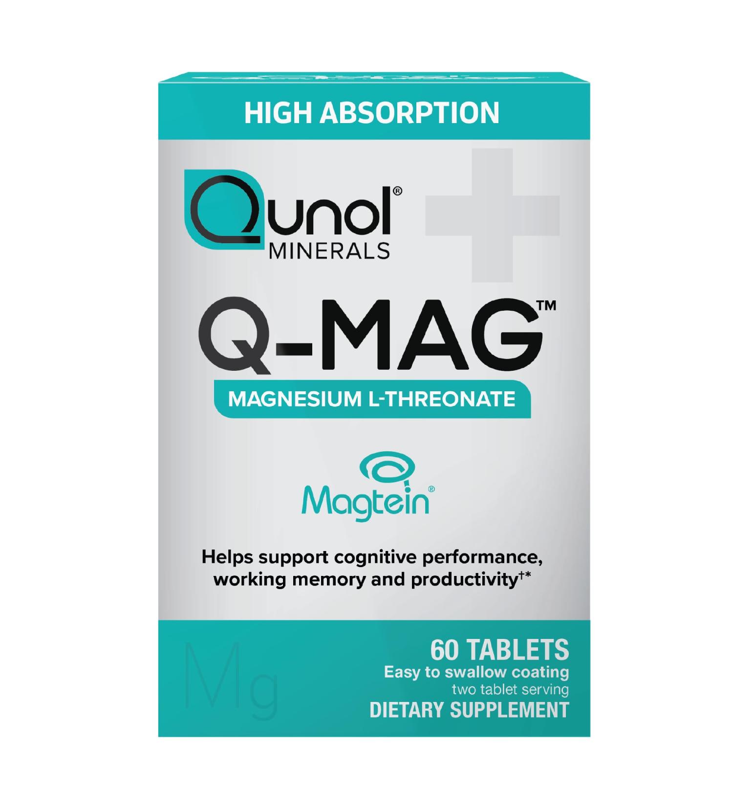 Qunol Q-Mag Magnesium L-Threonate Tablets 2000mg of Magtein to Help Support Cognitive Performance Improve Mental Alertness & Productivity Supports Restful Sleep High Absorption 60 Count - Buy Online on GoSupps.com