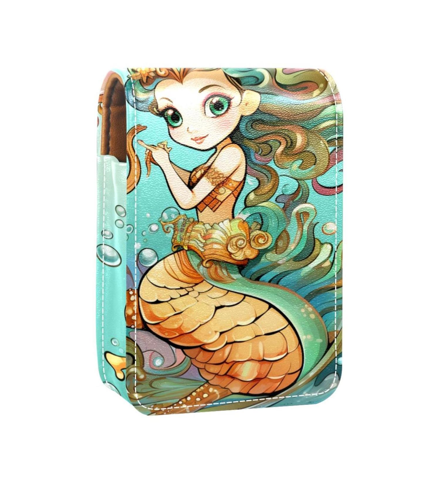 Travel Lipstick Organizer Case - Portable Makeup Bag with Mirror | Cute Mermaid Sea Horse Design - Buy Online on GoSupps.com