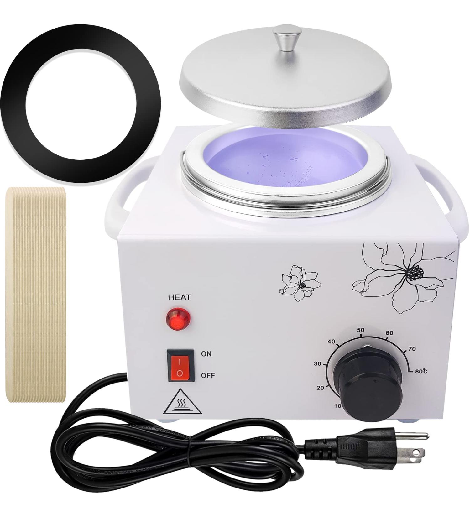 Adoture 600ML Single Wax Warmer Machine for Hair Removal - Professional Electric Wax Heater with Adjustable Temperature and 20PCS Wooden Wax Sticks - White - Buy Online on GoSupps.com