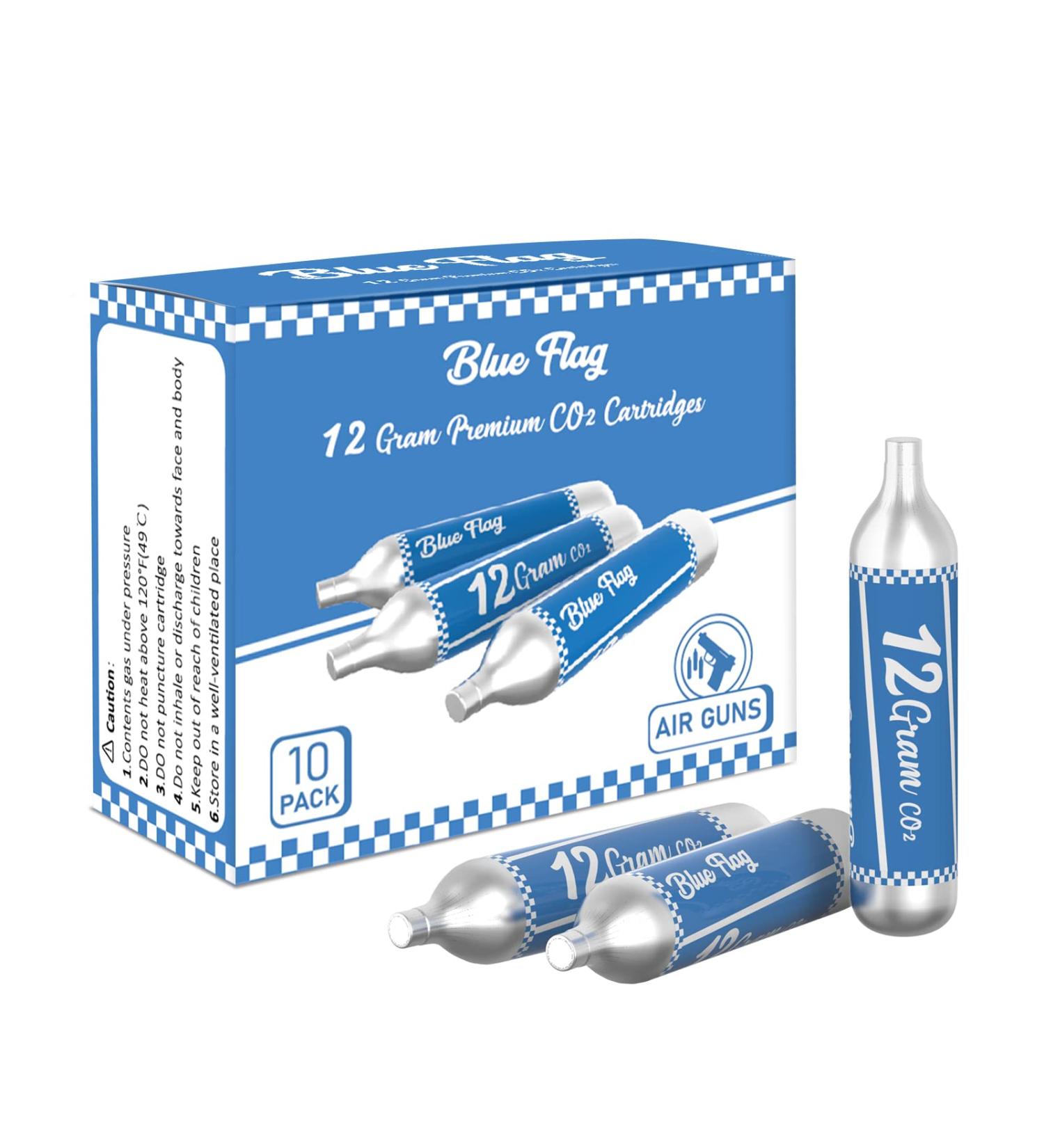 BLUE FLAG 12-Gram CO2 Cartridges - 10 Pack for Pellet, BB, and Airsoft Guns - Buy Online on GoSupps.com