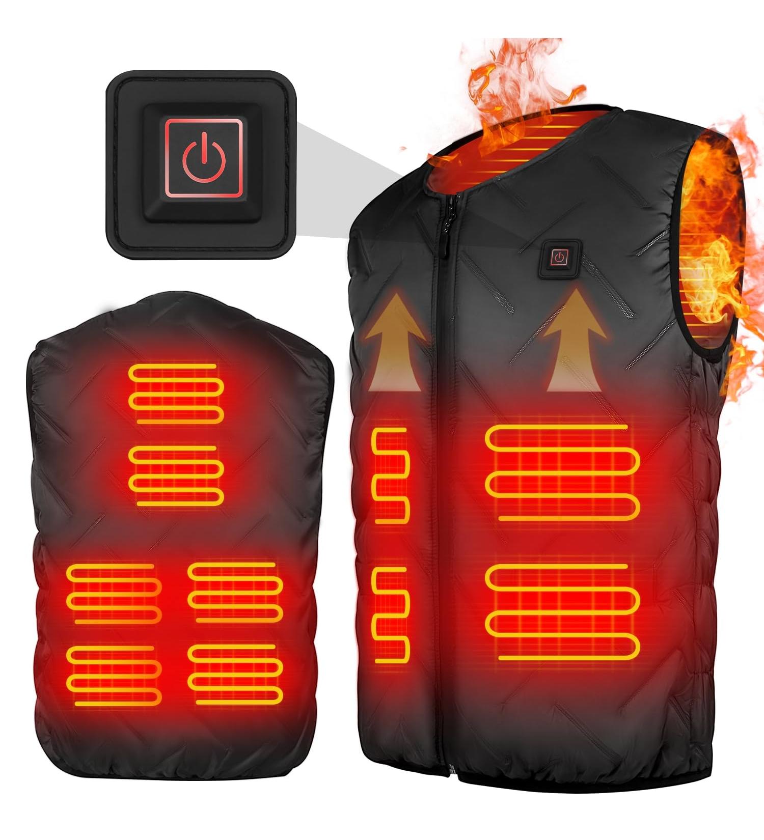 UpstartTech Heated Vest for Men & Women - USB Electric Jacket with 3 Temperature Settings & 5 Heating Areas - Washable Skiing Jacket in Light Black - Buy Online on GoSupps.com