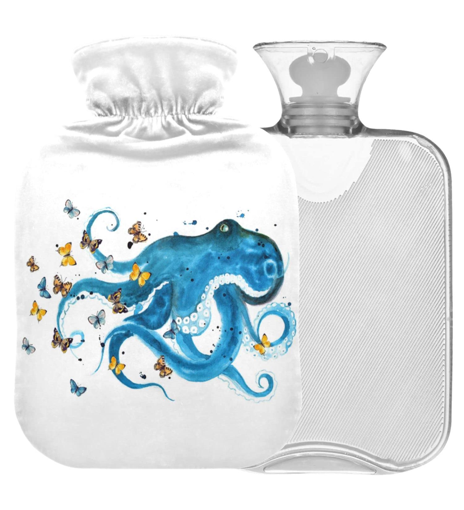 NAANLE 2L Transparent Hot Water Bottle | Watercolor Butterfly & Octopus | Large Heat & Cold Therapy for Bed Hands & Feet - Buy Online on GoSupps.com