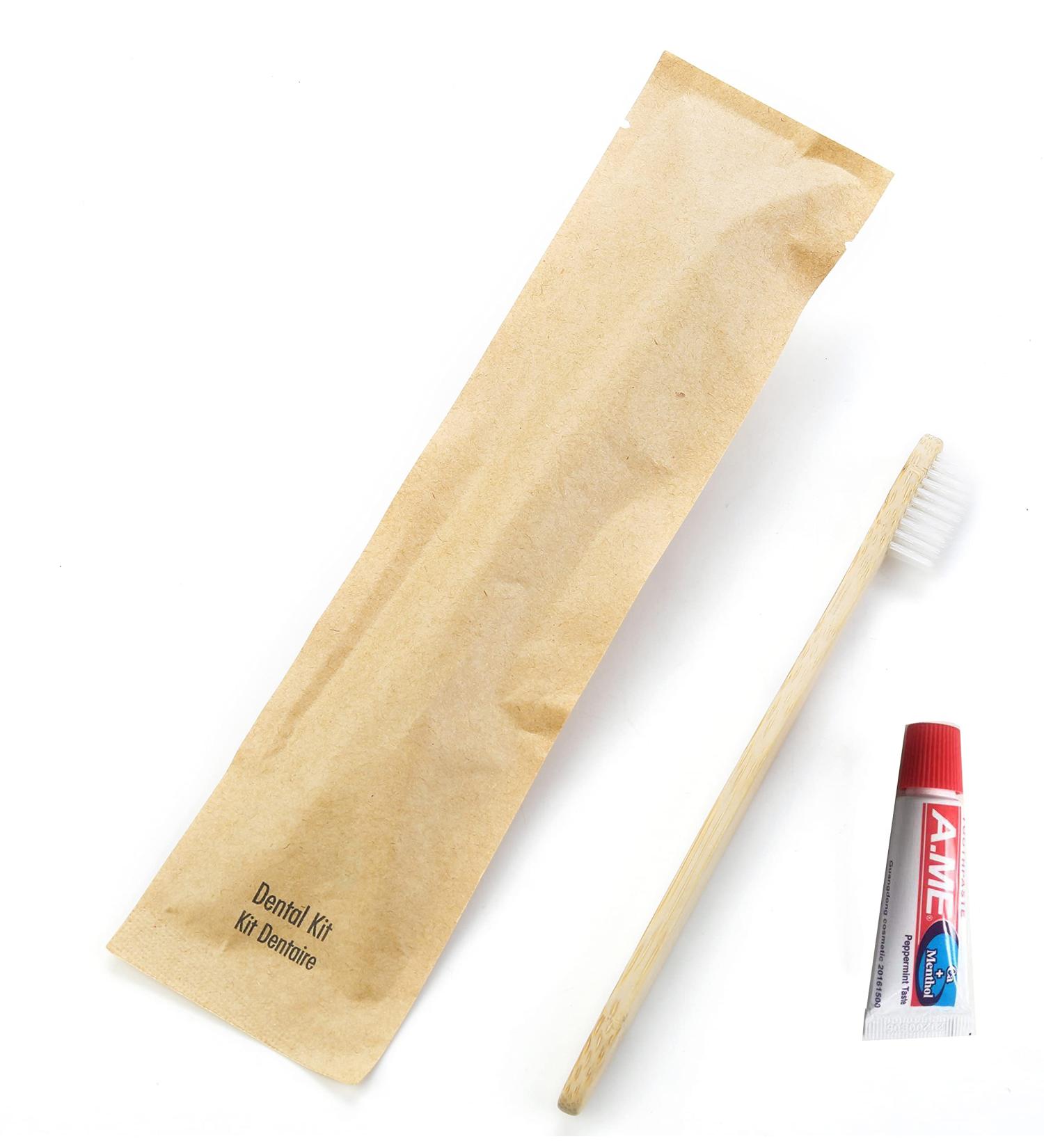 BIO CORN Disposable Bamboo Toothbrushes with 5g Toothpaste - Individually Wrapped Suit for Travel Guests and Hotel 100 Set per Case
