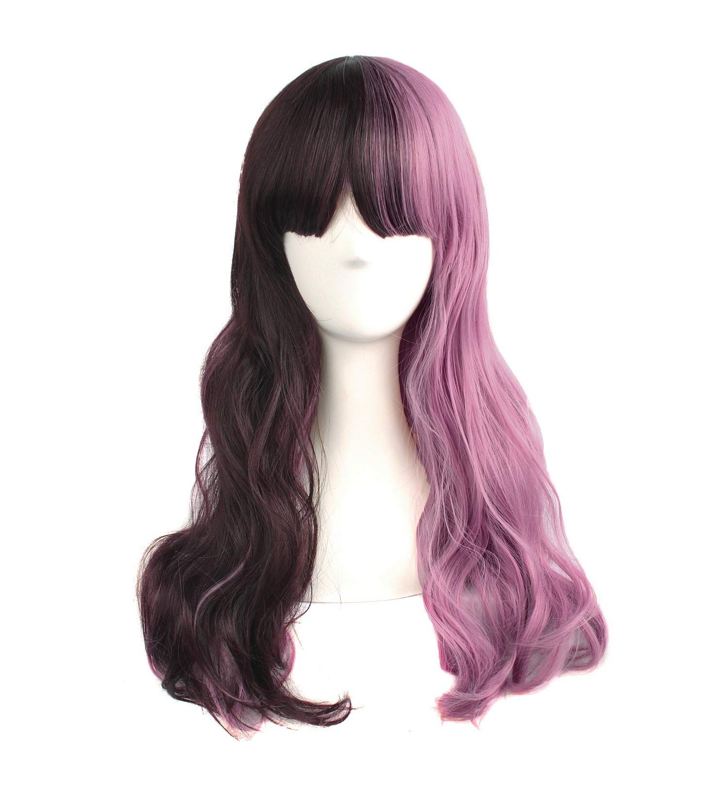 MapofBeauty 24 Long Curly Wig for Women - Dark Brown & Pink | International Shipping Available - Buy Online on GoSupps.com