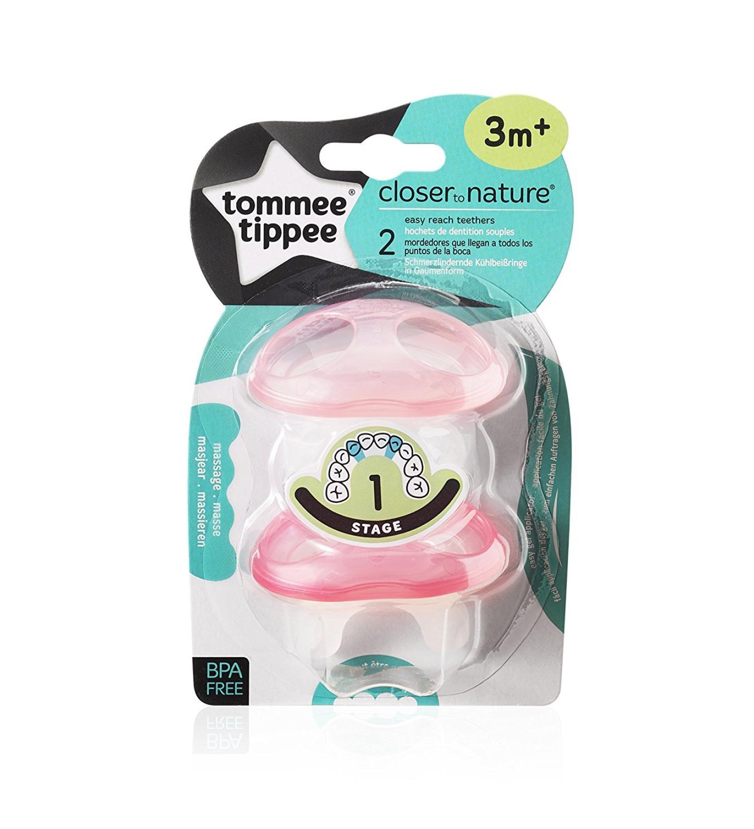 TOMMEE TIPPEE Closer to Nature Cooling Teething Ring Stage 1-3m+ Palate Shape for Girls 2 Pack