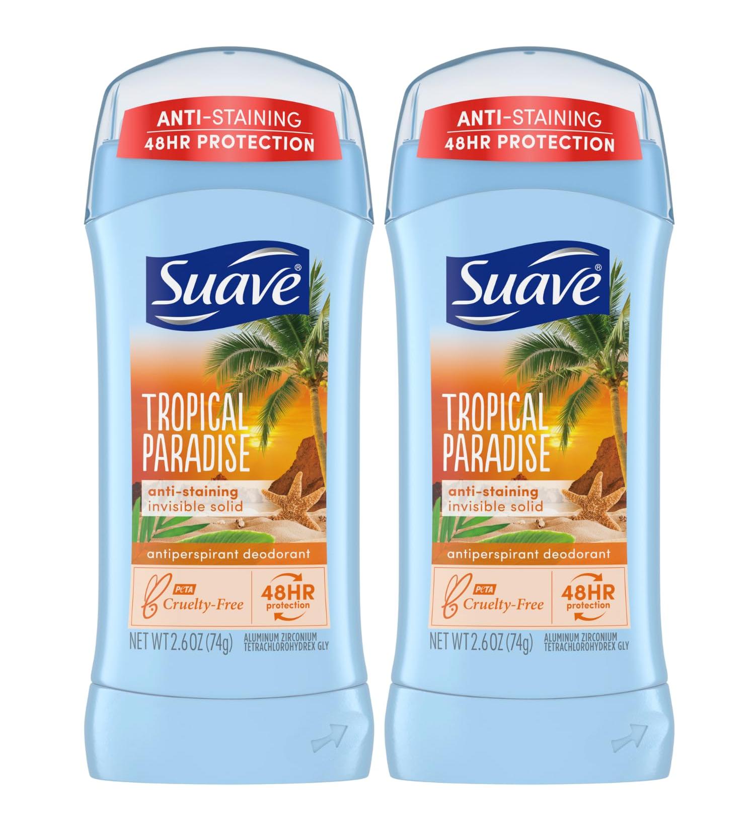 Suave Deodorant for Women Tropical Paradise Invisible Solid Antiperspirant Deodorant Stick 48H Protection Anti-Staining Cruelty-Free Scented 2.6 Oz (Pack of 2) - Buy Online on GoSupps.com