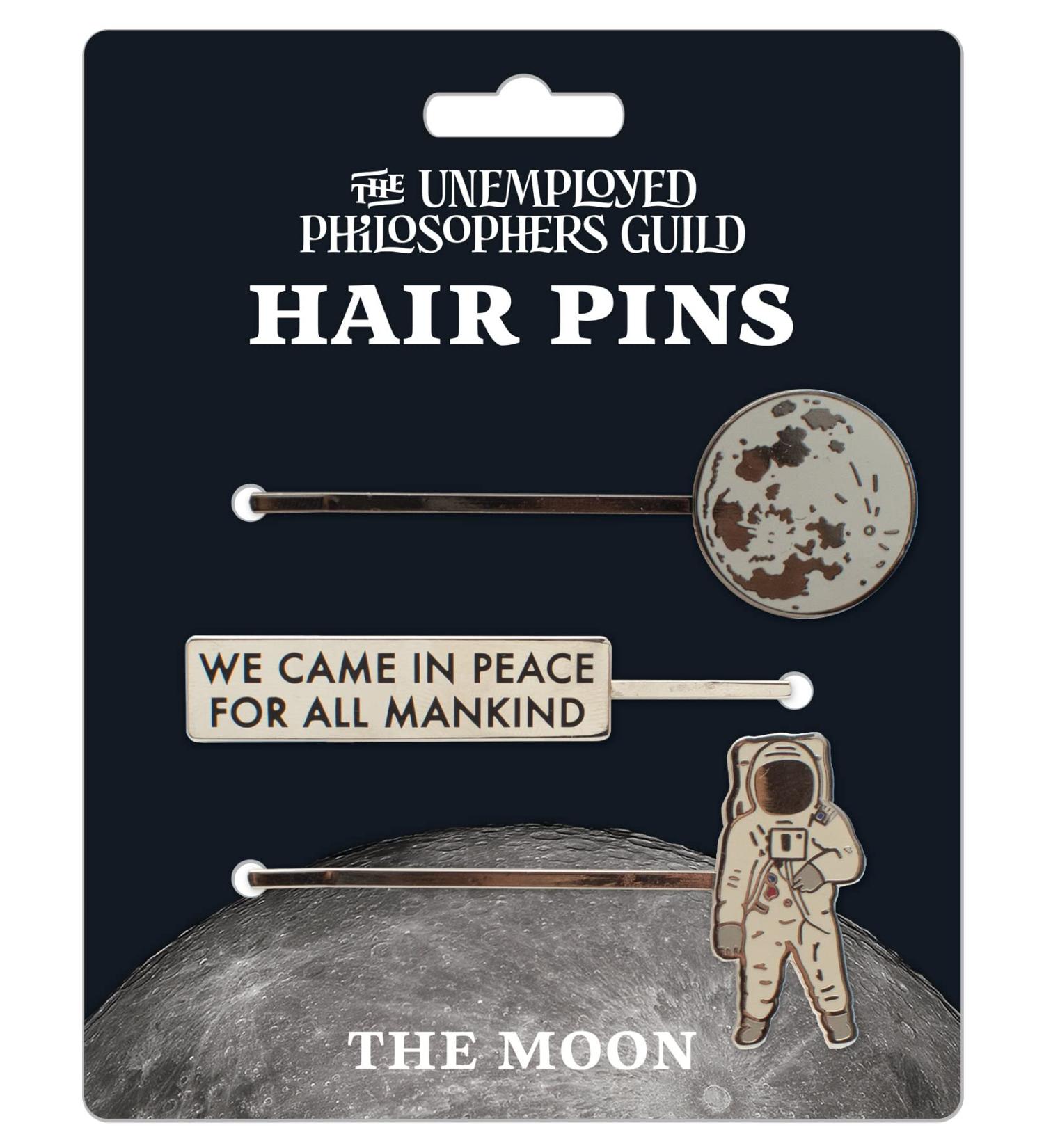 Moon 3 Hair Pins Set - Planet Astronaut and Apollo 11 Plaque Quote - Buy Online on GoSupps.com