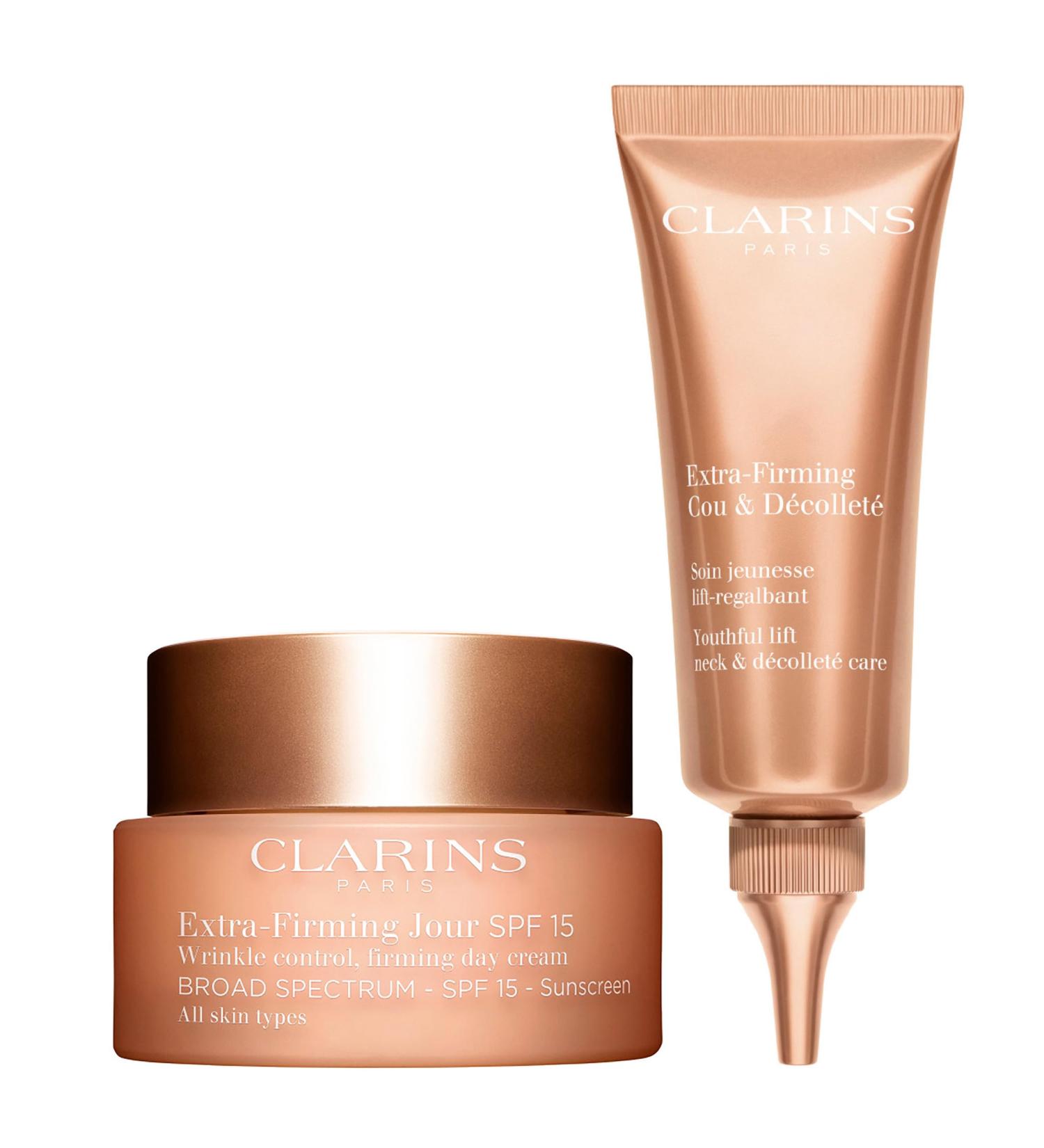 Clarins Extra-Firming Day Face Moisturizer with SPF 15 and Neck & D collet Bundle | Anti Aging Face Moisturizer with UVA/UVB Protection | Anti Aging Neck Cream | All Skin Types - Buy Online on GoSupps.com