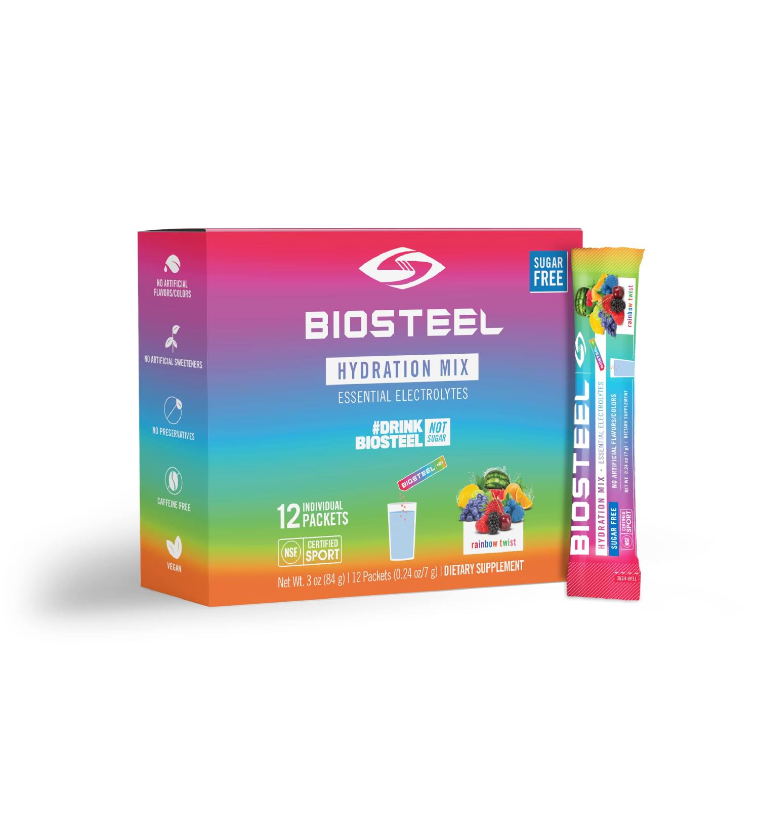 BioSteel Sugar-Free Hydration Mix with Electrolytes & B Vitamins - Rainbow Twist, 12 Packets - Buy Online on GoSupps.com