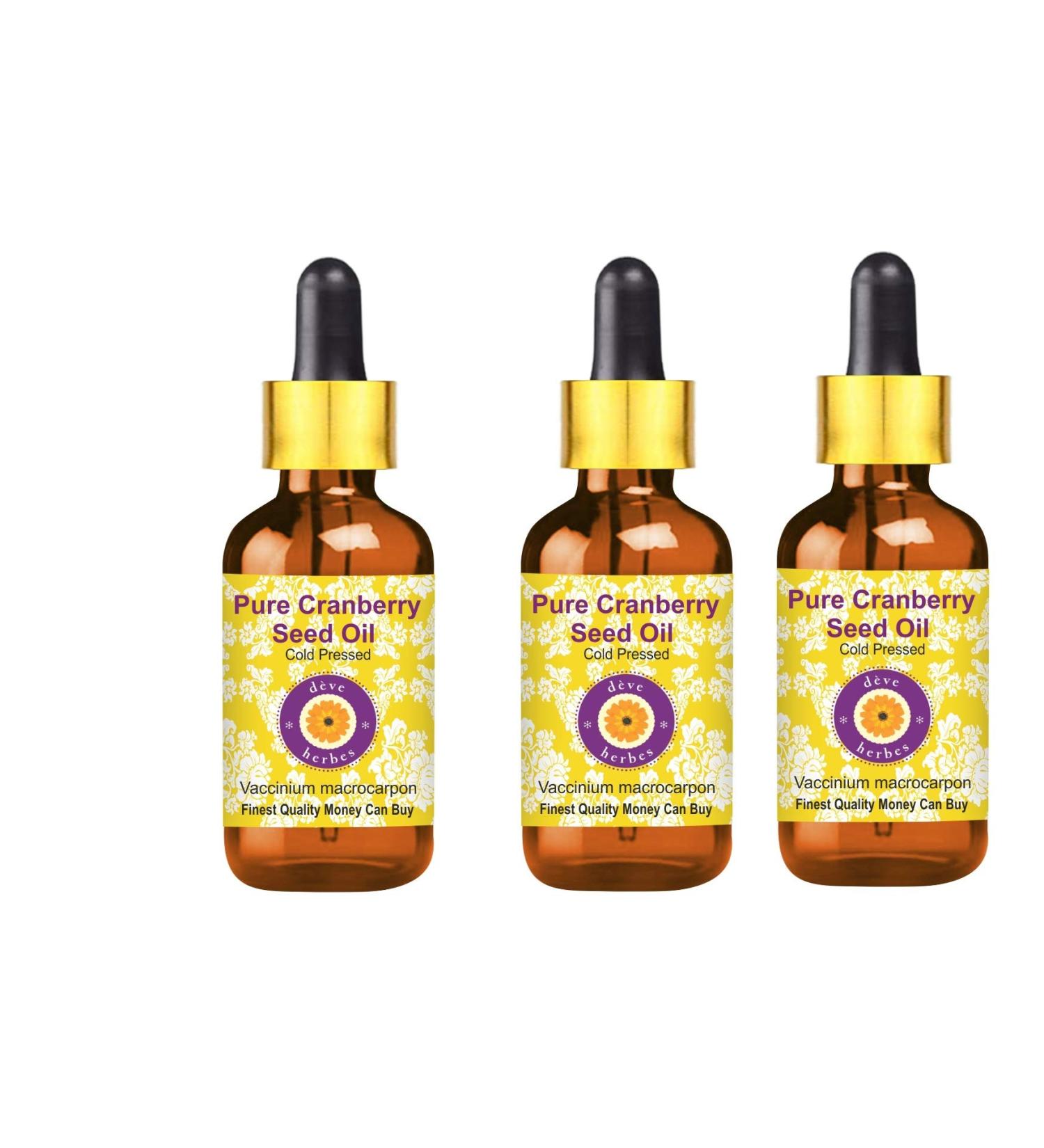 DEve Herbes Pure Cranberry Seed Oil - Cold-Pressed Natural Therapeutic Quality (100ml x 3) with Glass Dripper - Premium International Shipping - Buy Online on GoSupps.com