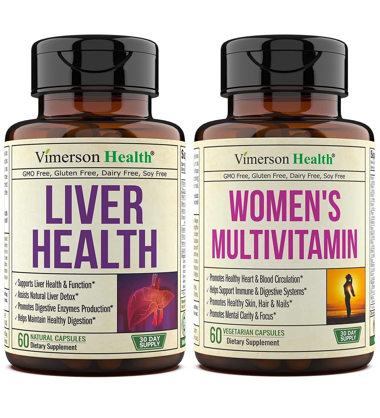 Vimerson Health Liver Health + Women's Multivitamin Bundle - Cleanse & Detox Formula with Artichoke, Milk Thistle, Ginger, and Celery - Women's Vitamins & Minerals for Immune Support, Heart, and Breast Health - Buy Online on GoSupps.com