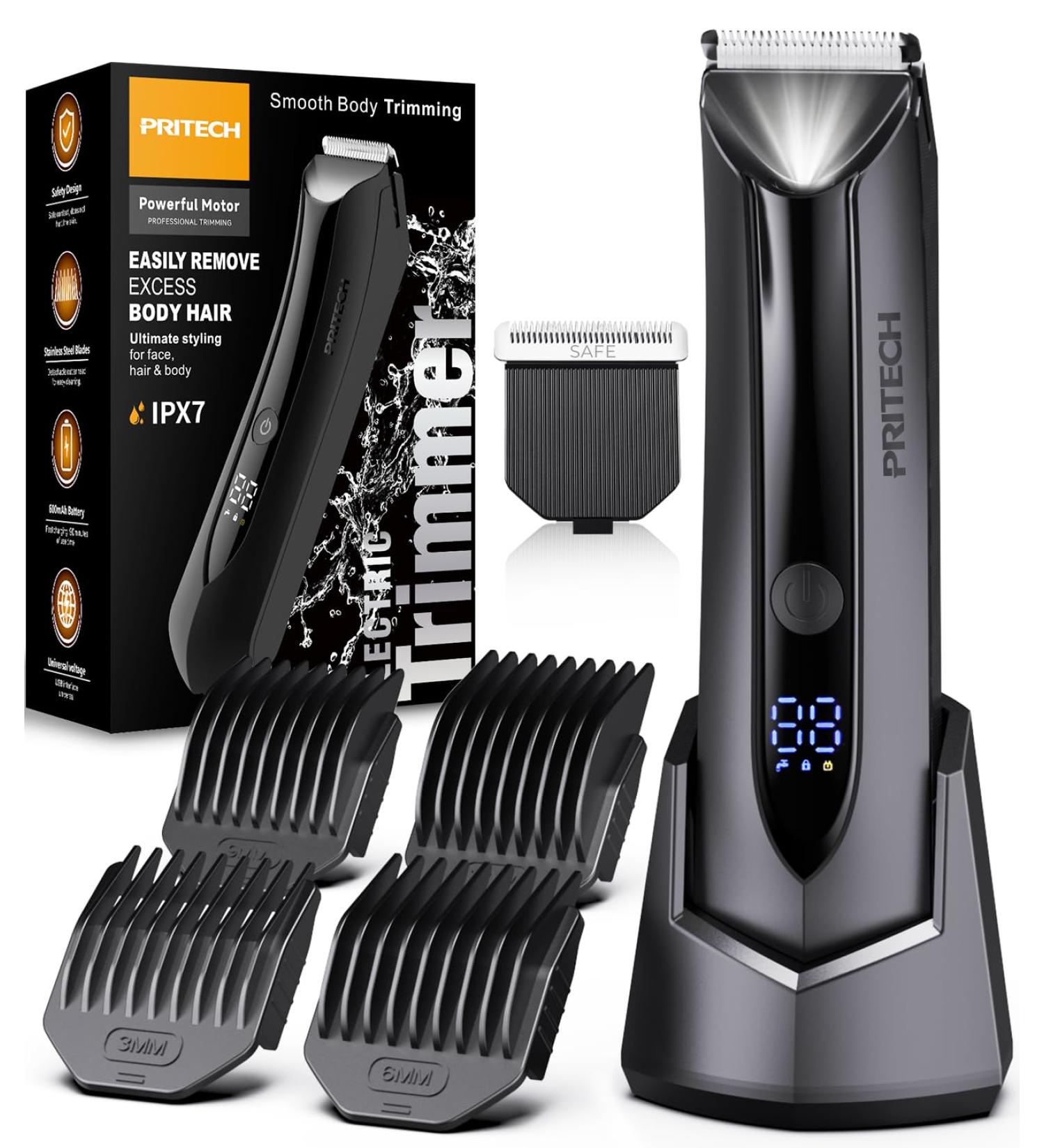 PRITECH Electric Body Hair Trimmer - Waterproof Men's Groin Grooming Kit USB Rechargeable Ball Shaver & Ceramic Blade Razor for Male Hygiene - Buy Online on GoSupps.com