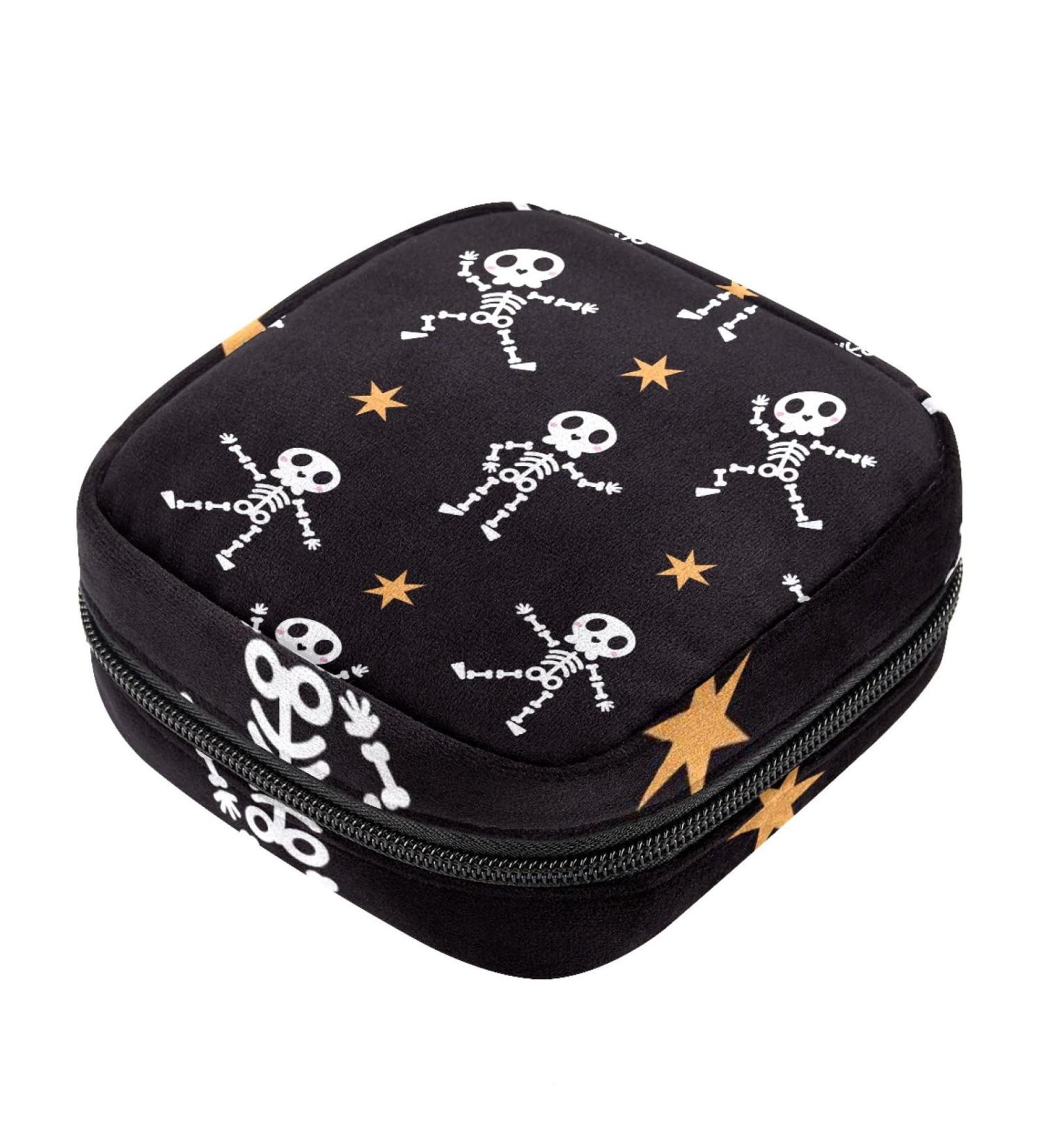 Skull Pattern Sanitary Napkin Storage Bag | Menstrual Cup Pouch & Makeup Organizer - Buy Online on GoSupps.com