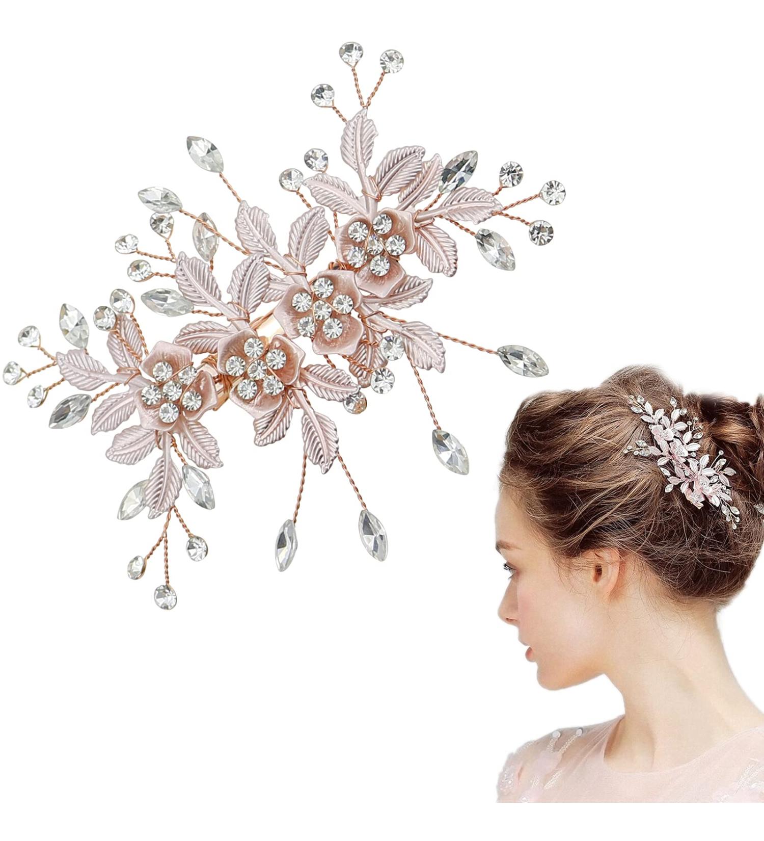 Flower Bridal Wedding Hair Clip Rhinestone Bridal Headpiece Hair Barrette Crystal Handmade Hair Accessories for Women Girls Brides Bridesmaid - Buy Online on GoSupps.com