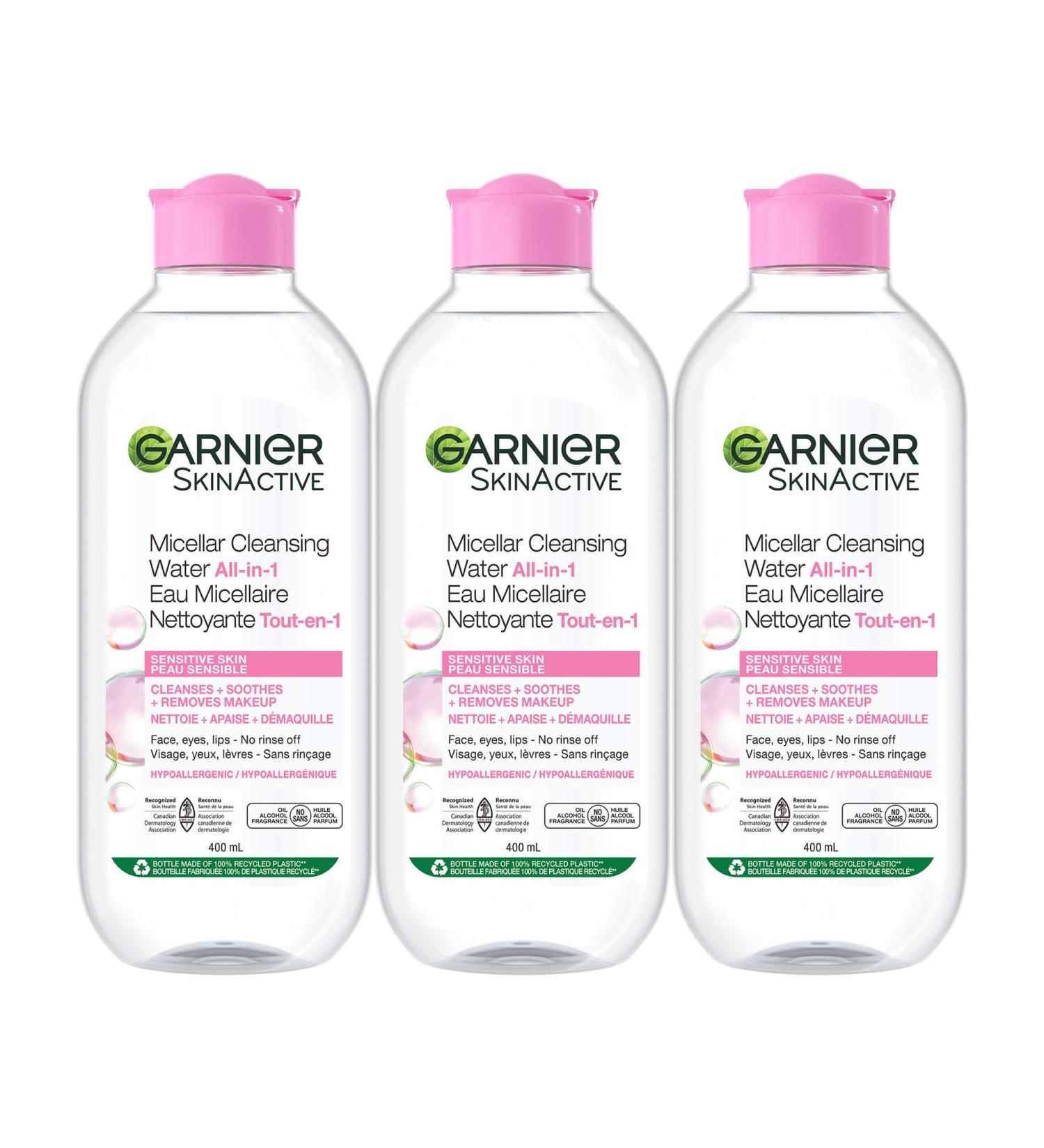 GARNIER Micellar Cleansing Water All-In One Makeup Remover + Face Cleanser Hypoallergenic All Skin Types Even Sensitive Skin Pack of 3 (3 x 400mL) Micellar Water for Sensitive Skin (3 x 400mL) - Buy Online on GoSupps.com