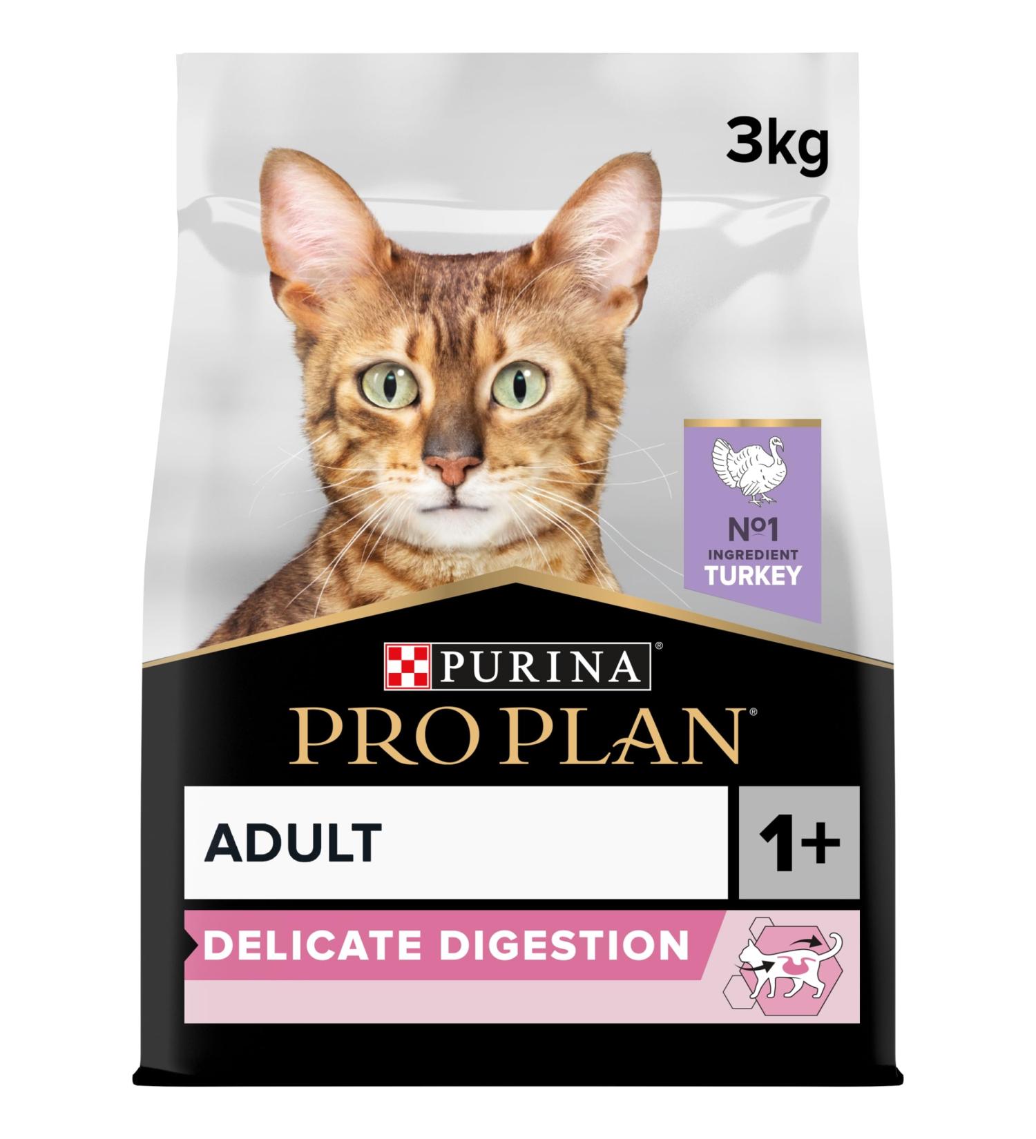 PRO PLAN Adult 1+ DELICATE DIGESTION Rich in Turkey Dry Cat Food 3kg - Buy Online on GoSupps.com