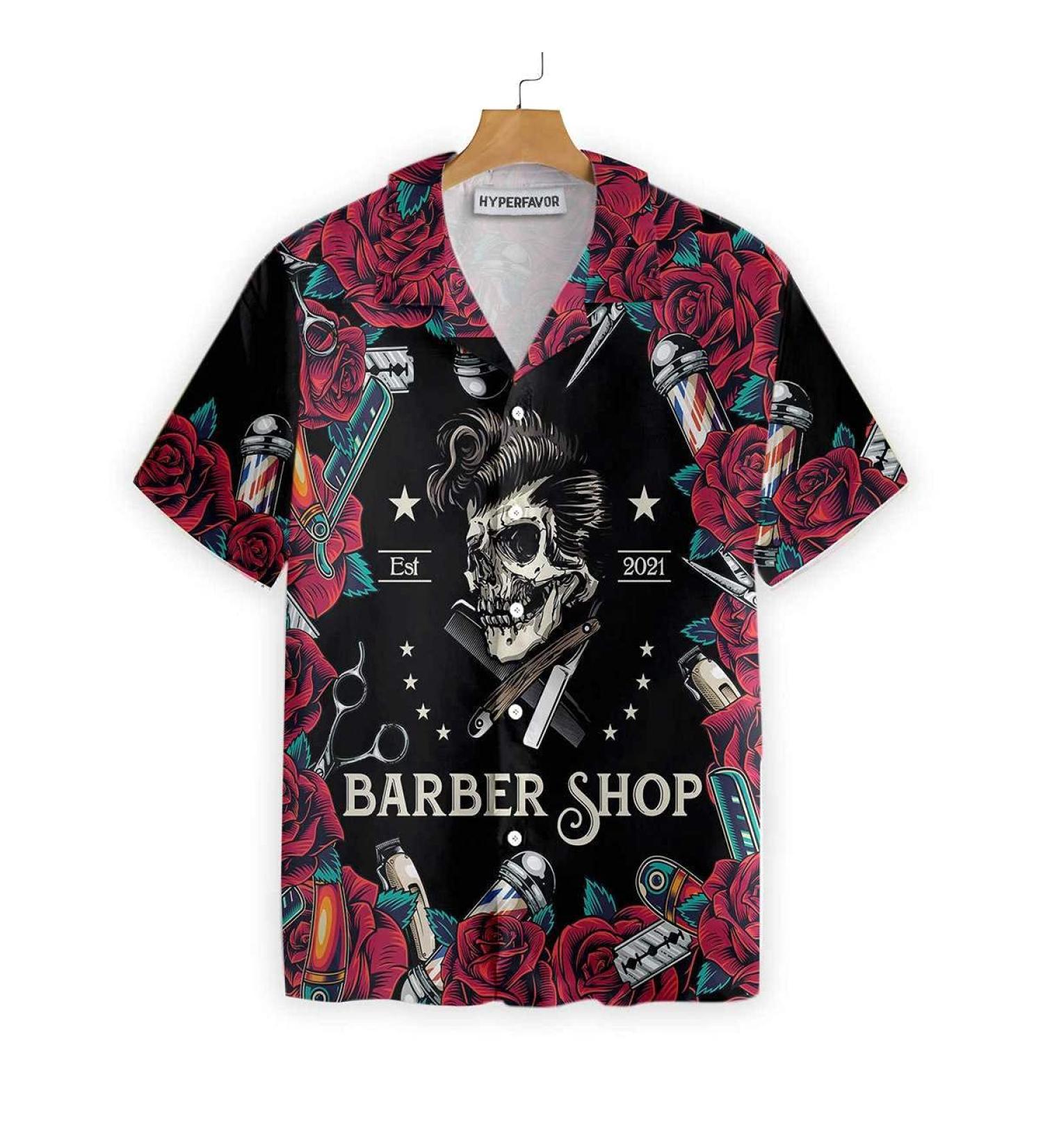 HYPERFAVOR Skull Barber Shirts for Men- Casual Short Sleeve Barber Skull Shirt Men- Barber Hawaiian Shirts for Men X-Large V5 - Buy Online on GoSupps.com