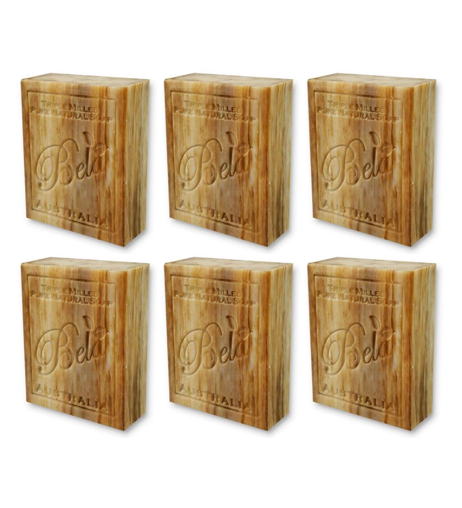 Bela Sandalwood Triple French Milled Soap Bars - 6 Pack, 3.5 oz Each - Gentle Moisturizing Formula, No Harsh Ingredients - Buy Online on GoSupps.com