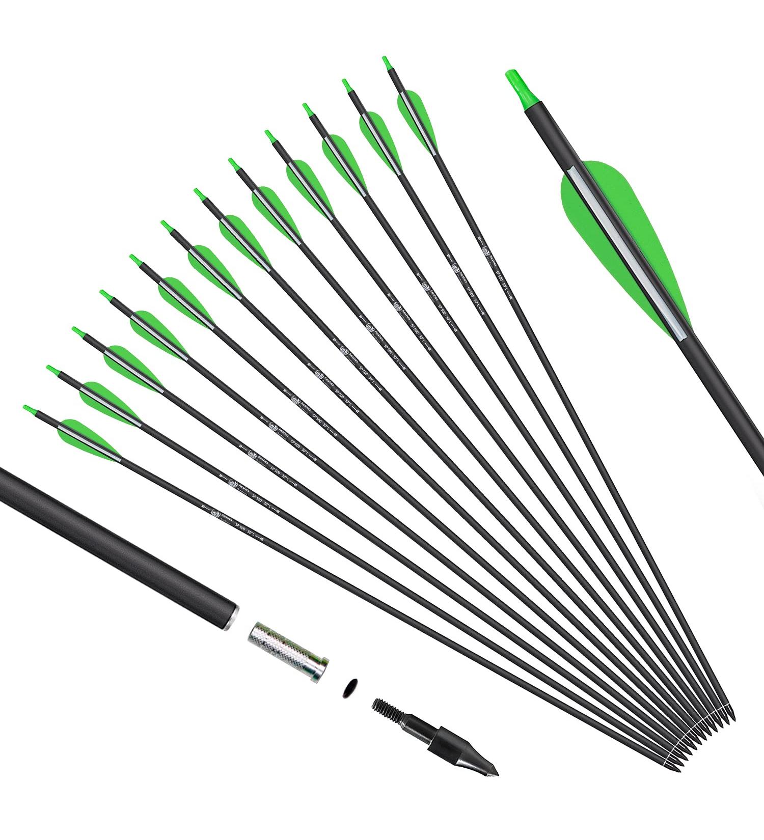 KESHES 30-Inch Carbon Arrows for Compound & Recurve Bows - 12 Pack Green - Youth to Adult Target Practice Arrows - Buy Online on GoSupps.com