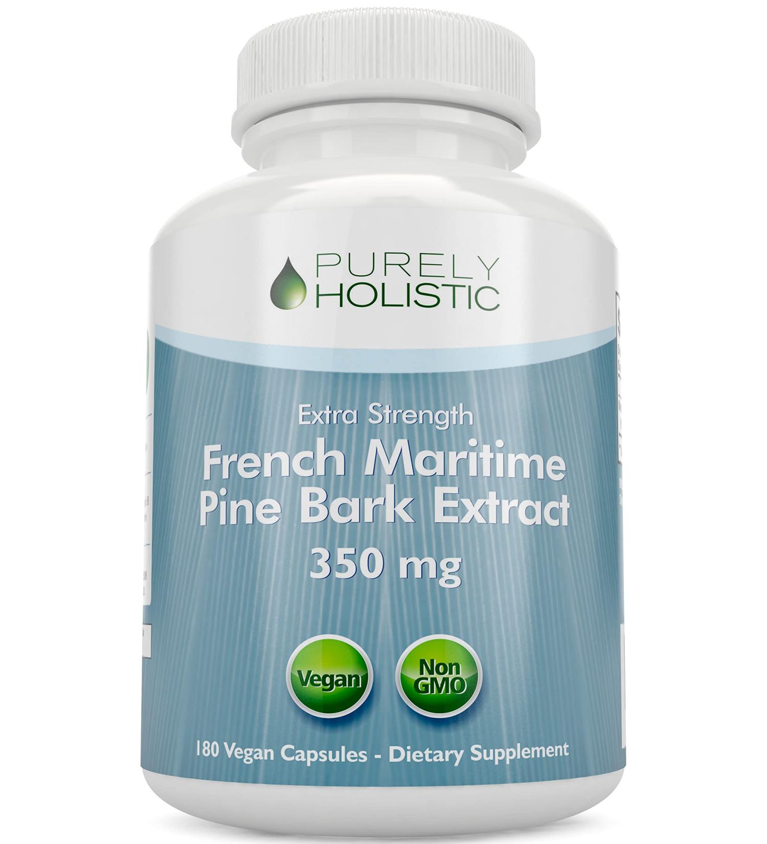 Purely Holistic Pine Bark Extract 350mg 180 Vegan Capsules 95% Proanthocyanidins - French Maritime Pine Bark Extract - Non GMO & Pesticide Free Antioxidant Supplement - Buy Online on GoSupps.com