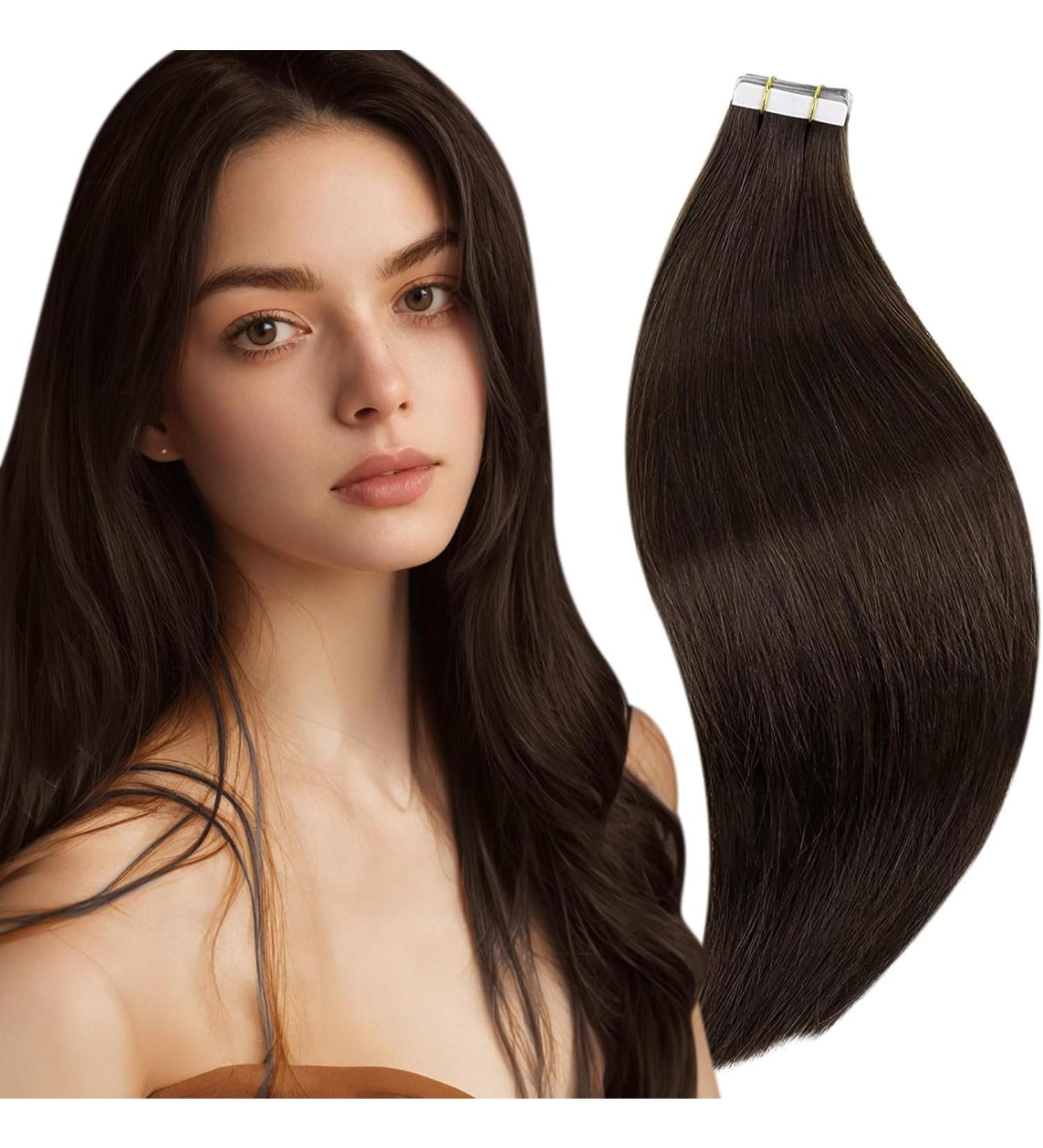 Runature Real Hair Tape Extensions - 55cm Dark Brown 20 Pieces 50g - Smooth Human Hair #2 - Buy Online on GoSupps.com