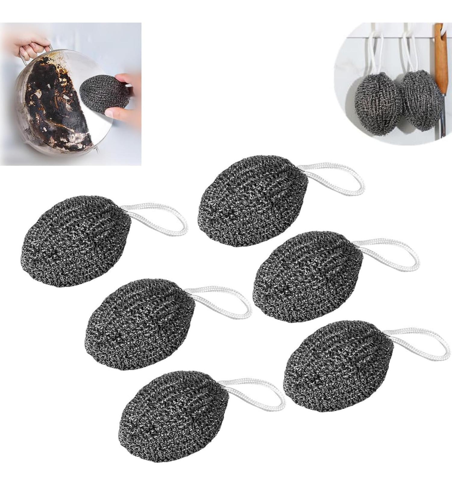 Lanyard Wire Balls Melon Shape Steel Wire Ball Stainless Steel Scourer with Lanyard Metal Scouring Pads Reusable Washing up Sponge for Cleaning Dishes Pots Pans Grills (6 Pcs) - Buy Online on GoSupps.com