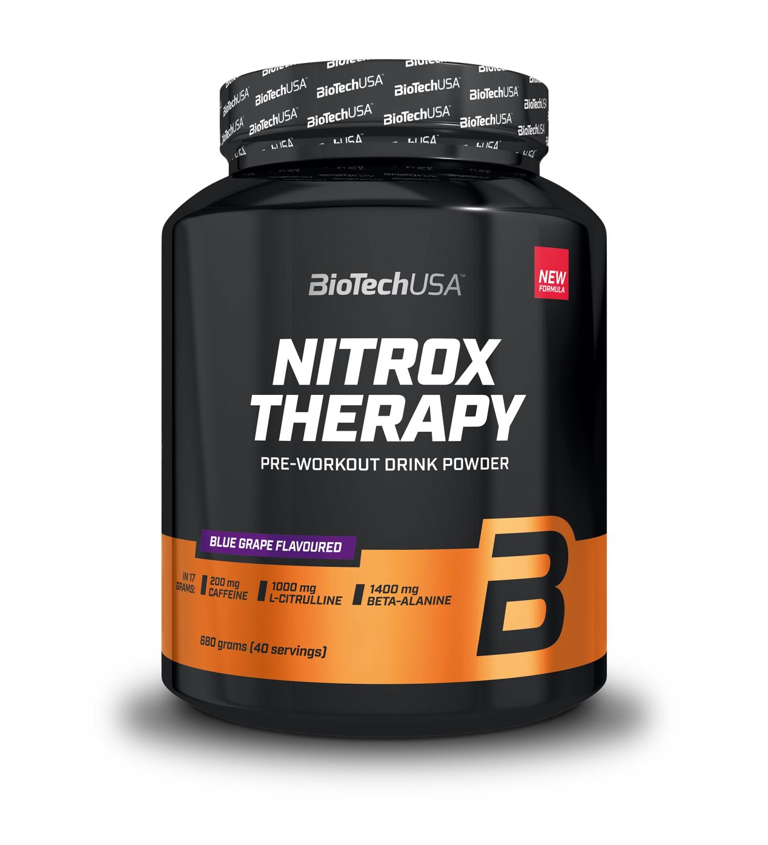 BioTechUSA Nitrox Therapy | With Vitamin B6 Magnesium & Caffeine | 16 Active Ingredients | Gluten Free Lactose Free 680 g Blue Grape - Buy Online on GoSupps.com