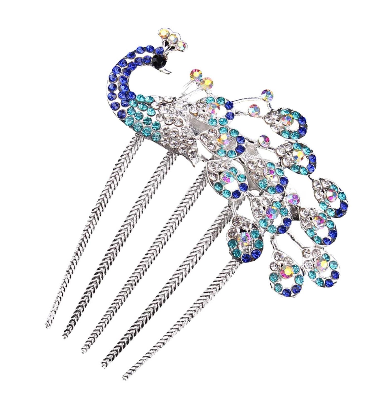 Blue Peacock Rhinestone Wedding Bridal Hair Comb Accessory - Buy Online on GoSupps.com