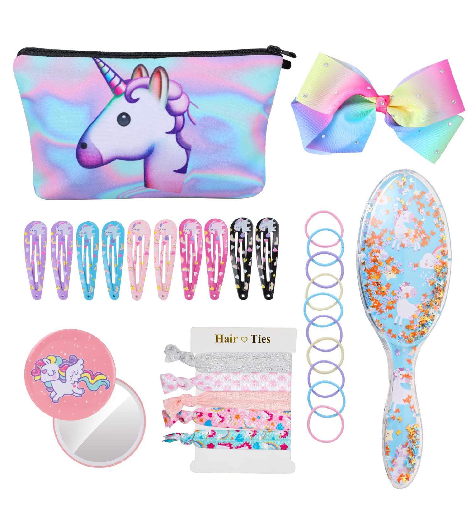 Shop Hifot Unicorn Hairbrushes & Accessories Set - Perfect Gift for Kids Teens & Women | Stylish Hair Clips Elastics & Mirror in Unicorn Gift Box - Buy Online on GoSupps.com