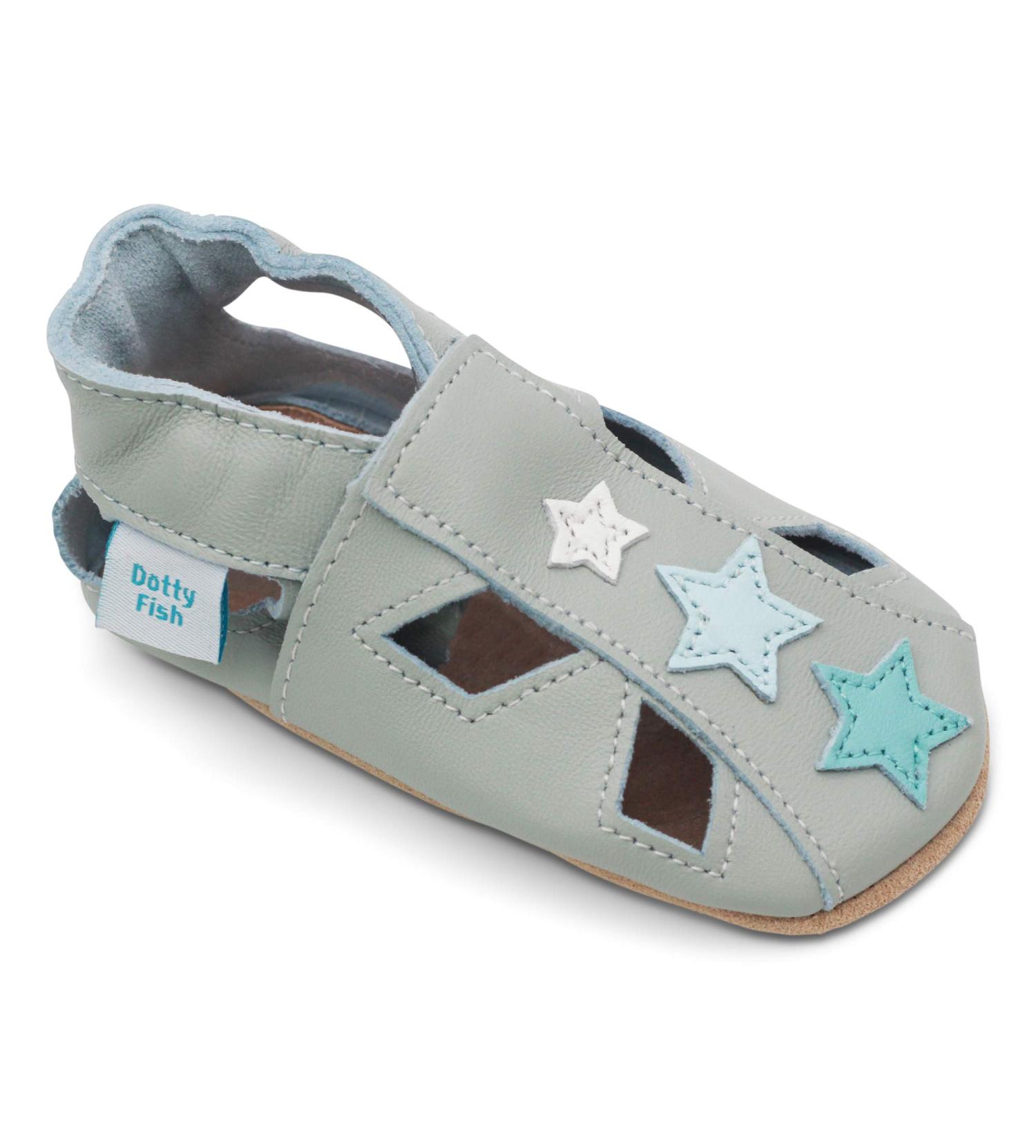 Dotty Fish Soft Leather Toddler Sandals with Suede Soles | Non-slip | Grey Star | Sizes 0-6M to 3-4Y - Buy Online on GoSupps.com
