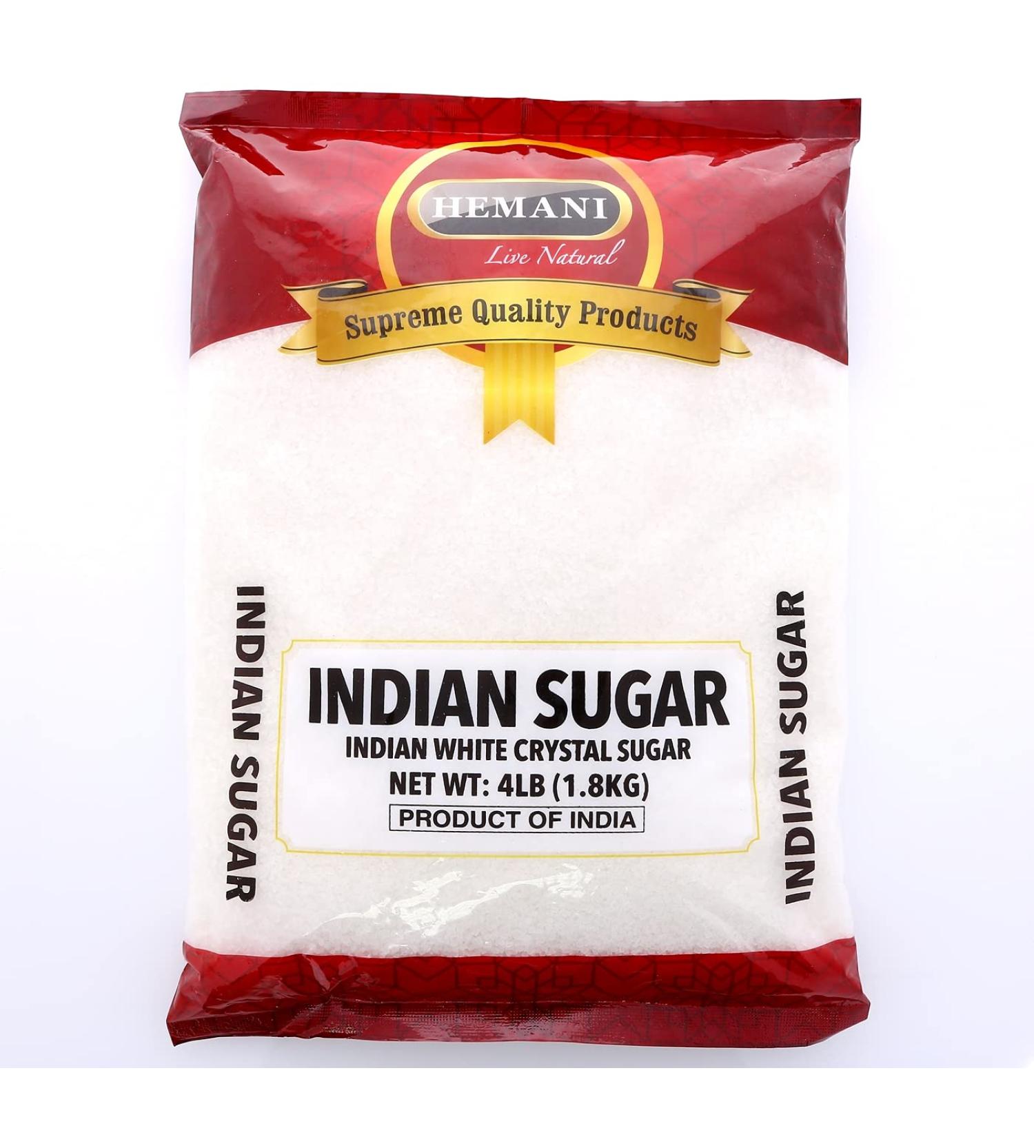 HEMANI Indian Desi Sugar - White Crystal Sugar - Cane Sugar - 4LB (1.8 KG) - All Natural - Gluten Friendly - No Colors - Vegan - Indian Origin