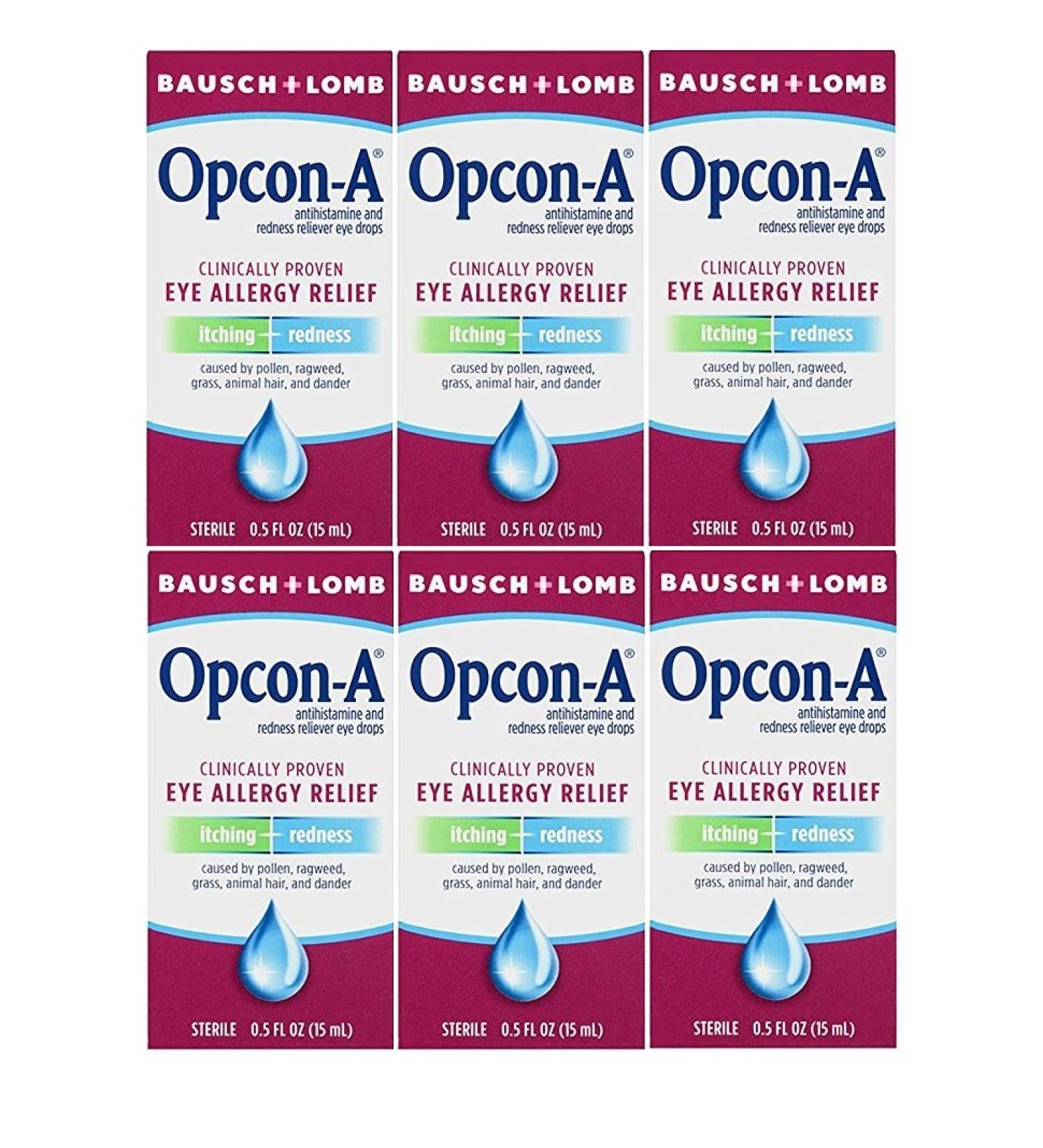 Bausch and Lomb Opcon-A Eye Allergy Relief Drops 0.5 FL OZ Travel Size - Pack of 6 - Buy Online on GoSupps.com