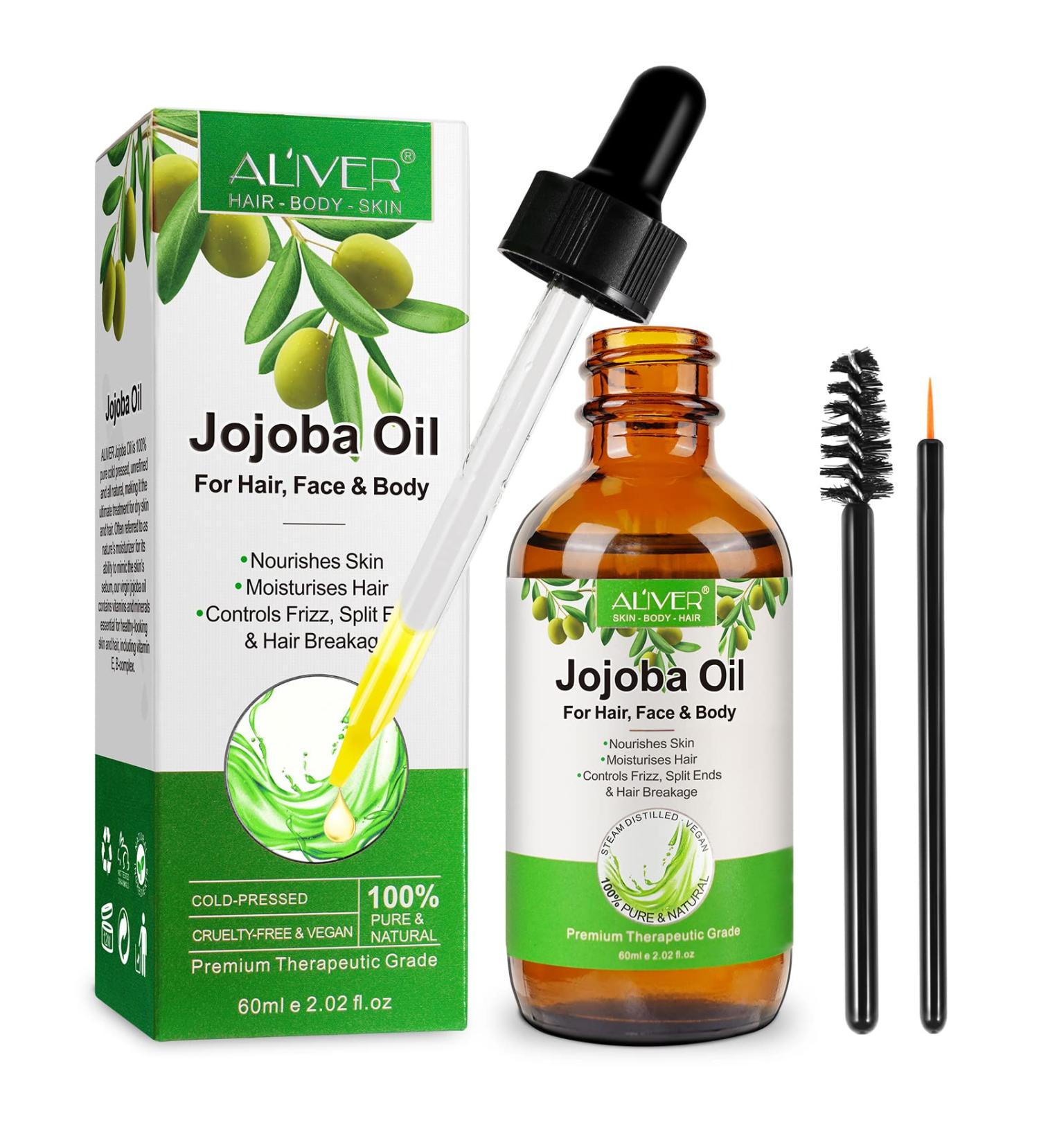 Organic Jojoba Oil 60ml 100% Pure & Natural Cold Pressed Moisturizing Multi-Purpose Jojoba Oil for Face Body Hair Nails Natural Carrier Facial Oil for Gua Sha Massage Suitable for Men - Buy Online on GoSupps.com