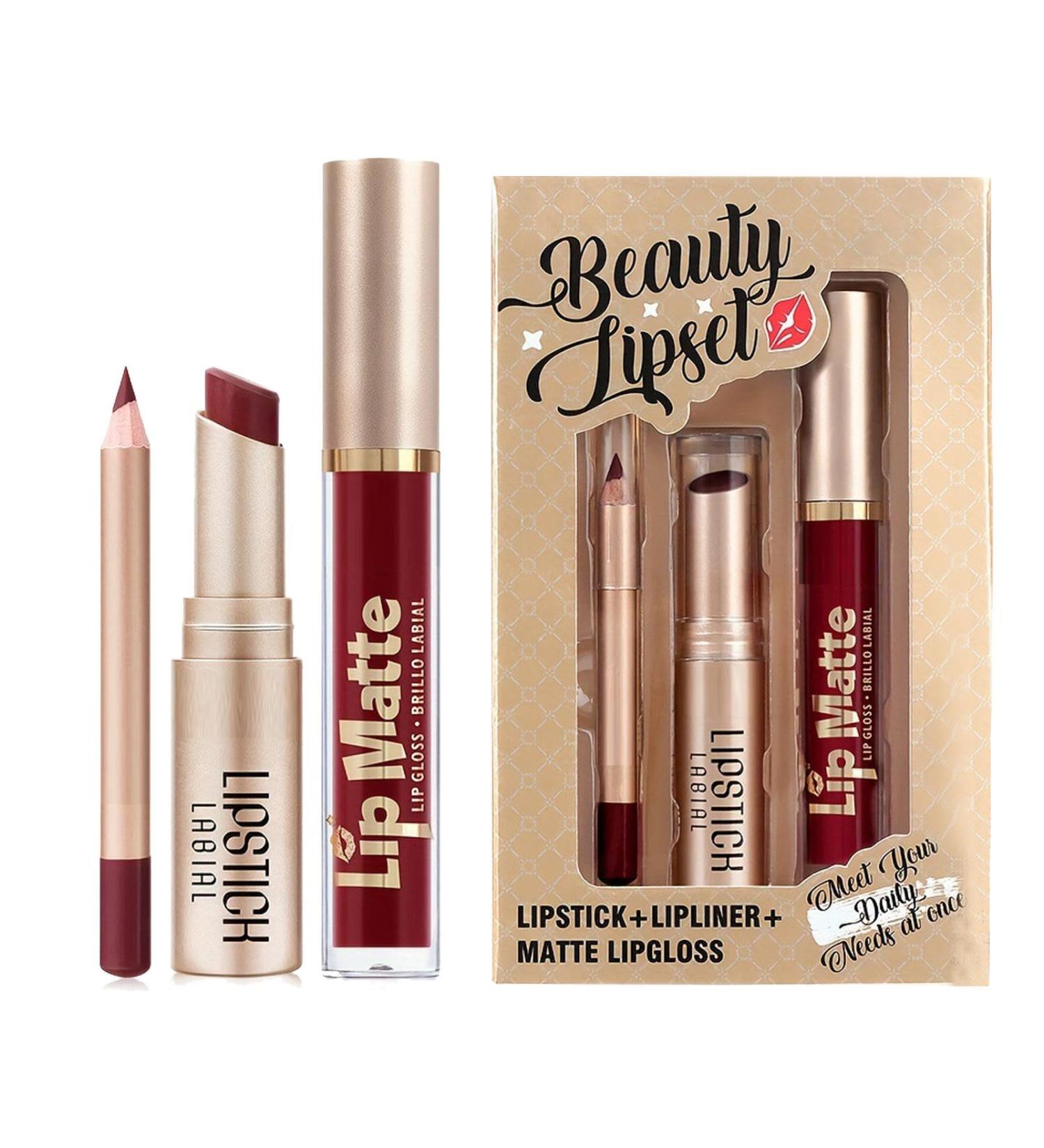Lipstick and Eyeliner Set - Lipstick and Lip Liner Set | High Pigment Matte Lipstick | Smudge-Proof Lip Gloss for Natural Makeup Non-Stick Cup - Buy Online on GoSupps.com