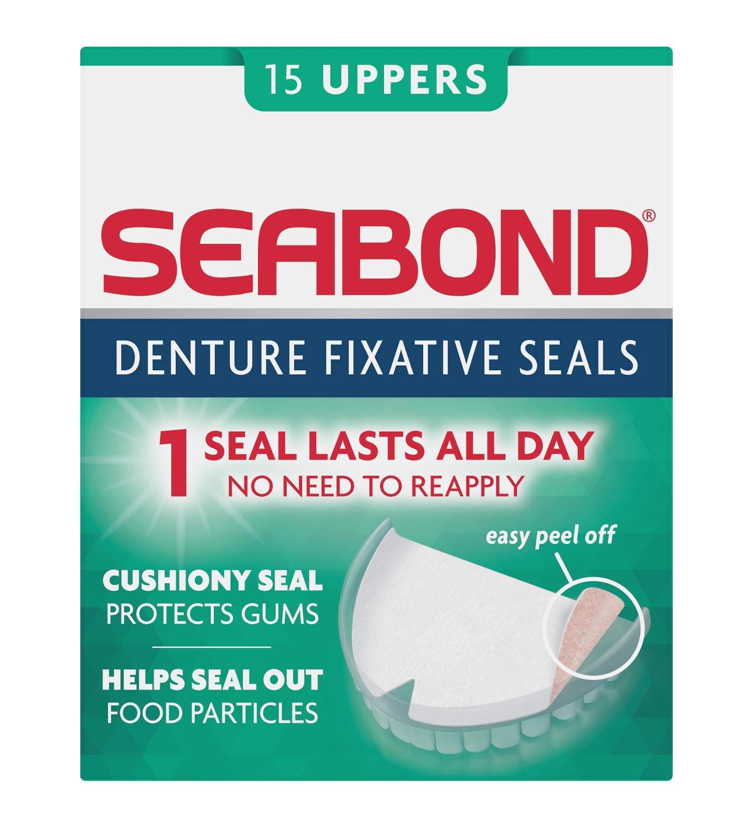 Seabond Denture Fixative Seals  Soft Adhesive Cushion  Last All Day & Protect Gums  15 Uppers Pack of 1 pack of 1 Uppers