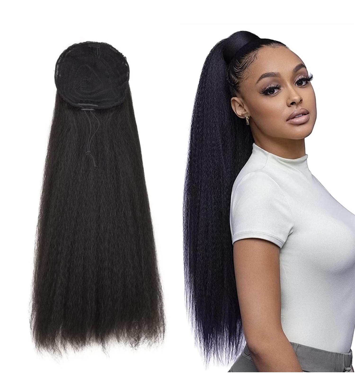 75CM Afro Kinky Straight Drawstring Ponytail Afro Yaki Straight Drawstring Ponytail Extensions for Women Girls Pony Tails Hair Pieces Black (75CM/30 INCH 1B) 75CM/30 INCH 1B - Buy Online on GoSupps.com