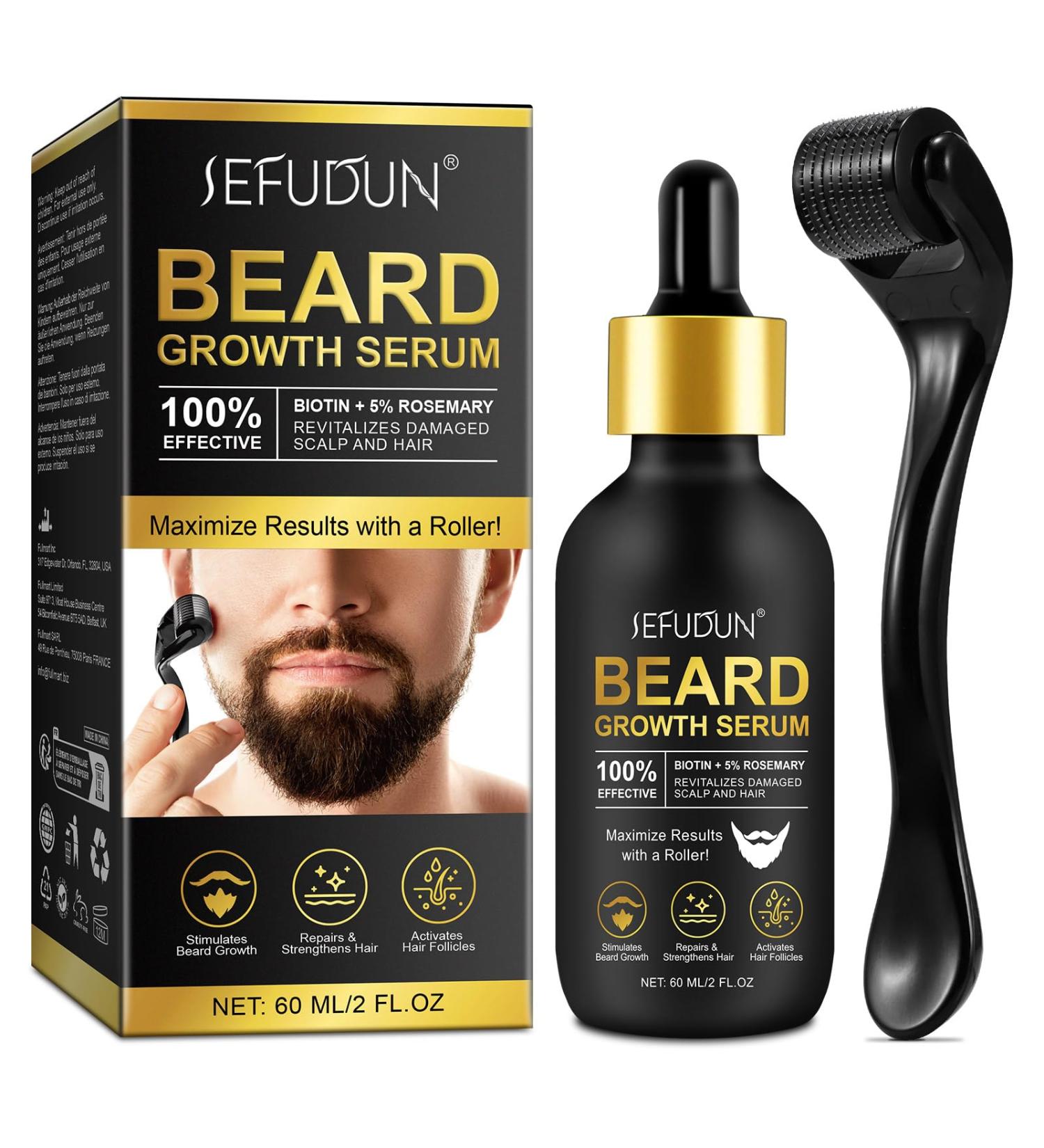 Kit de croissance de barbe s rum de croissance de barbe avec rouleau huile de croissance de barbe - croissance rapide et paisseur pour les hommes - Buy Online on GoSupps.com