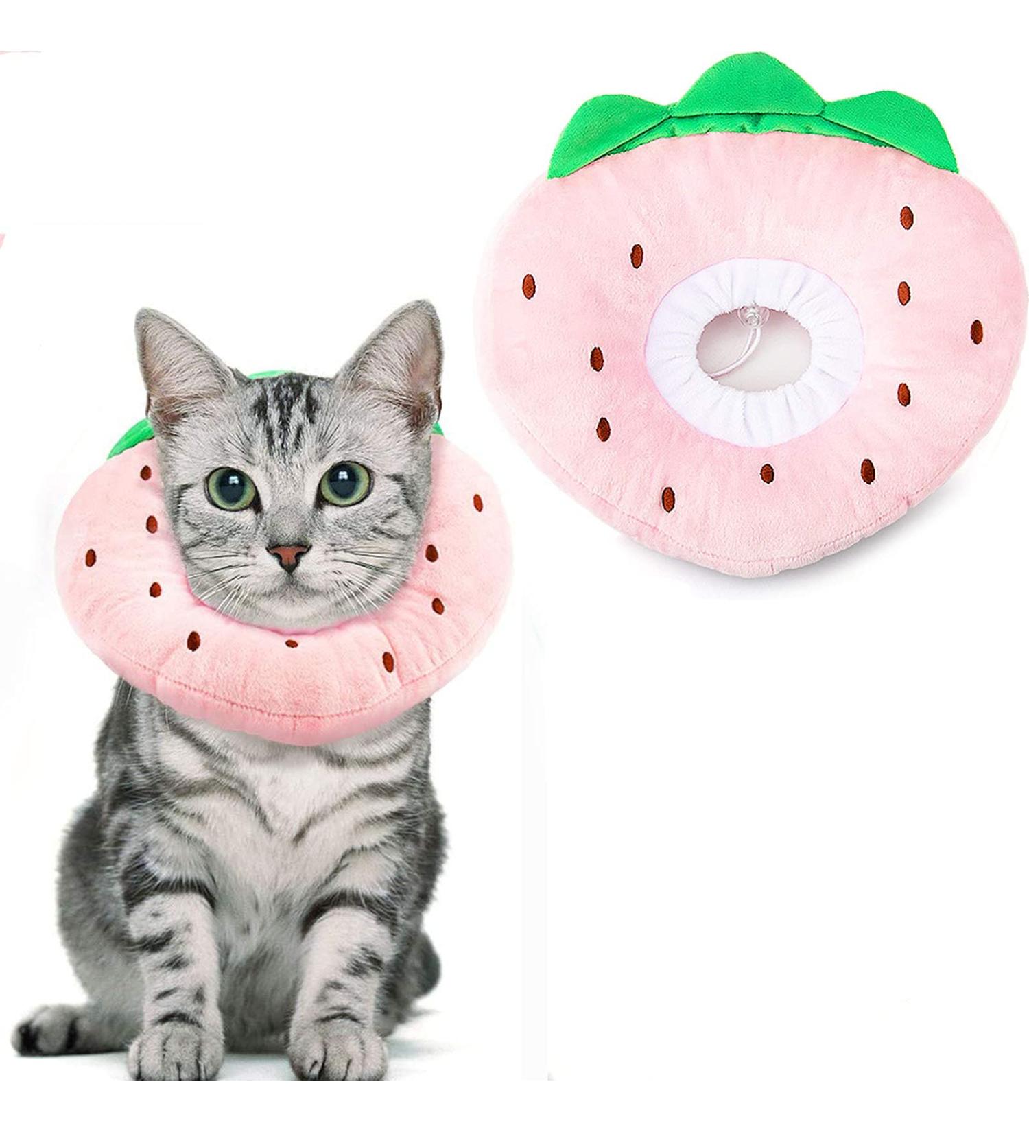 Soft Adjustable Crazy Bean Postoperative Protective Collar for Cats - Comfortable Safe Strawberry Kitten Collar - Buy Online on GoSupps.com
