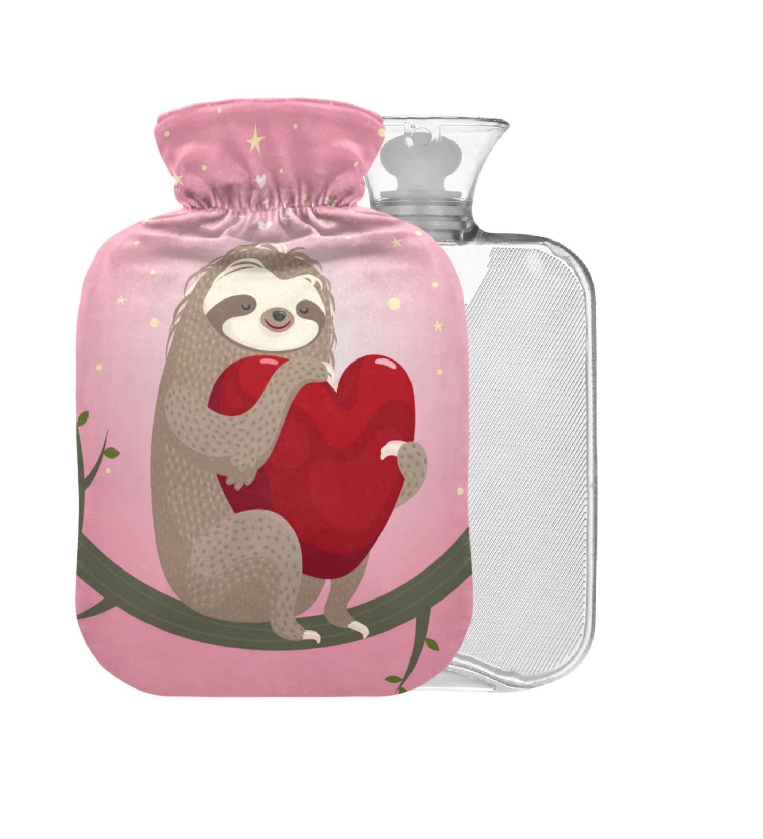 Sloth Heart Hot Water Bottle 2L - Large Heating Bag for Cramp Pain Relief | Cute Cover & International Shipping - Buy Online on GoSupps.com