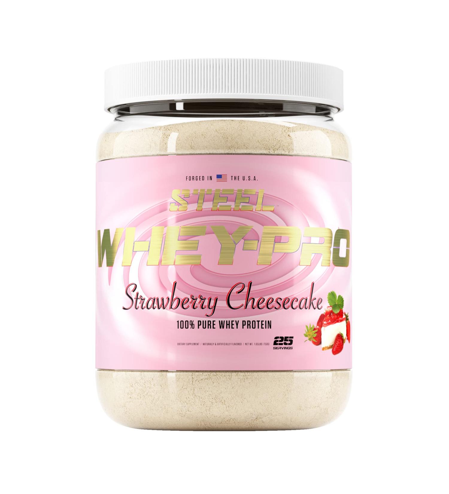 Steel Supplements Whey-Pro Strawberry Cheesecake Protein Powder | Muscle Gain & Recovery | Gluten Free | Non-GMO | 25 Servings - Buy Online on GoSupps.com