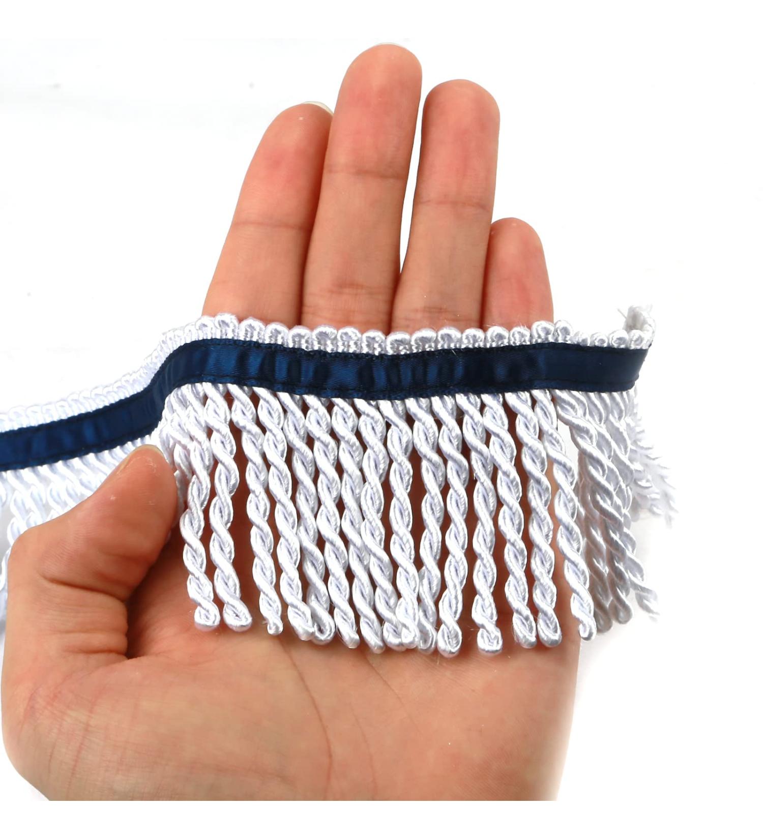 HedongHexi Bullion Fringe Trim 5 Yard - Gold Hebrew Fringes with Blue Ribbon - DIY Fabric Trim for Sewing - Clothes Decoration - Buy Online on GoSupps.com