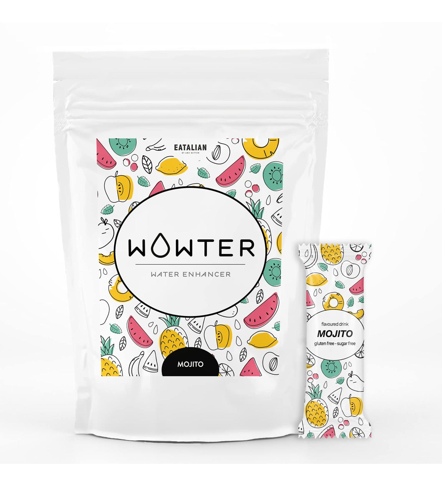 Wowter by AMZ Better powder for flavored water 12 bags soluble powder with mojito taste beverage powder without sugar without calories GMO-free gluten-free made in Italy 48 g mojito 48 g (1 Pack)