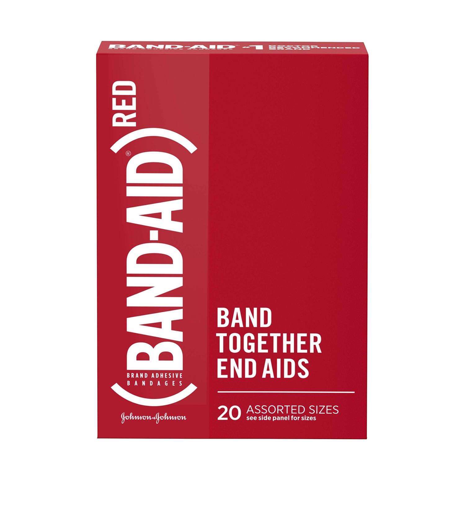 Band-Aid Brand Adhesive Bandages (Red) - Wound Care for All Ages Assorted Sizes - 20 ct | Help Support the Fight Against AIDS - Buy Online on GoSupps.com